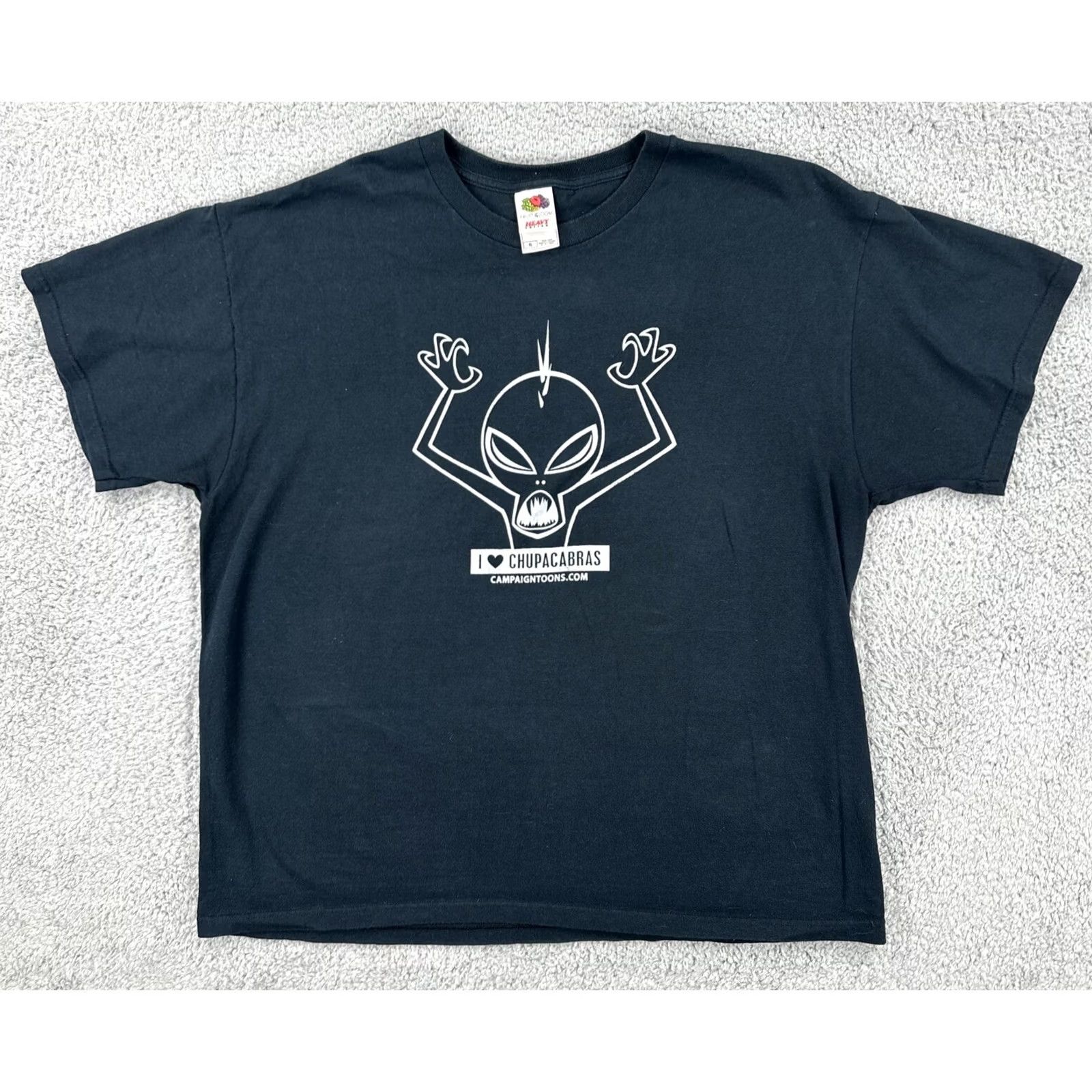 Fruit Of The Loom VINTAGE Fruit of the Loom T Shirt XL 90s I Love Chupacabras Cartoon Graphic Tee Mens Black Short Sleeve Cotton T-Shirt Graphic Tee Size US XL / EU 56 / 4 - 2 Thumbnail