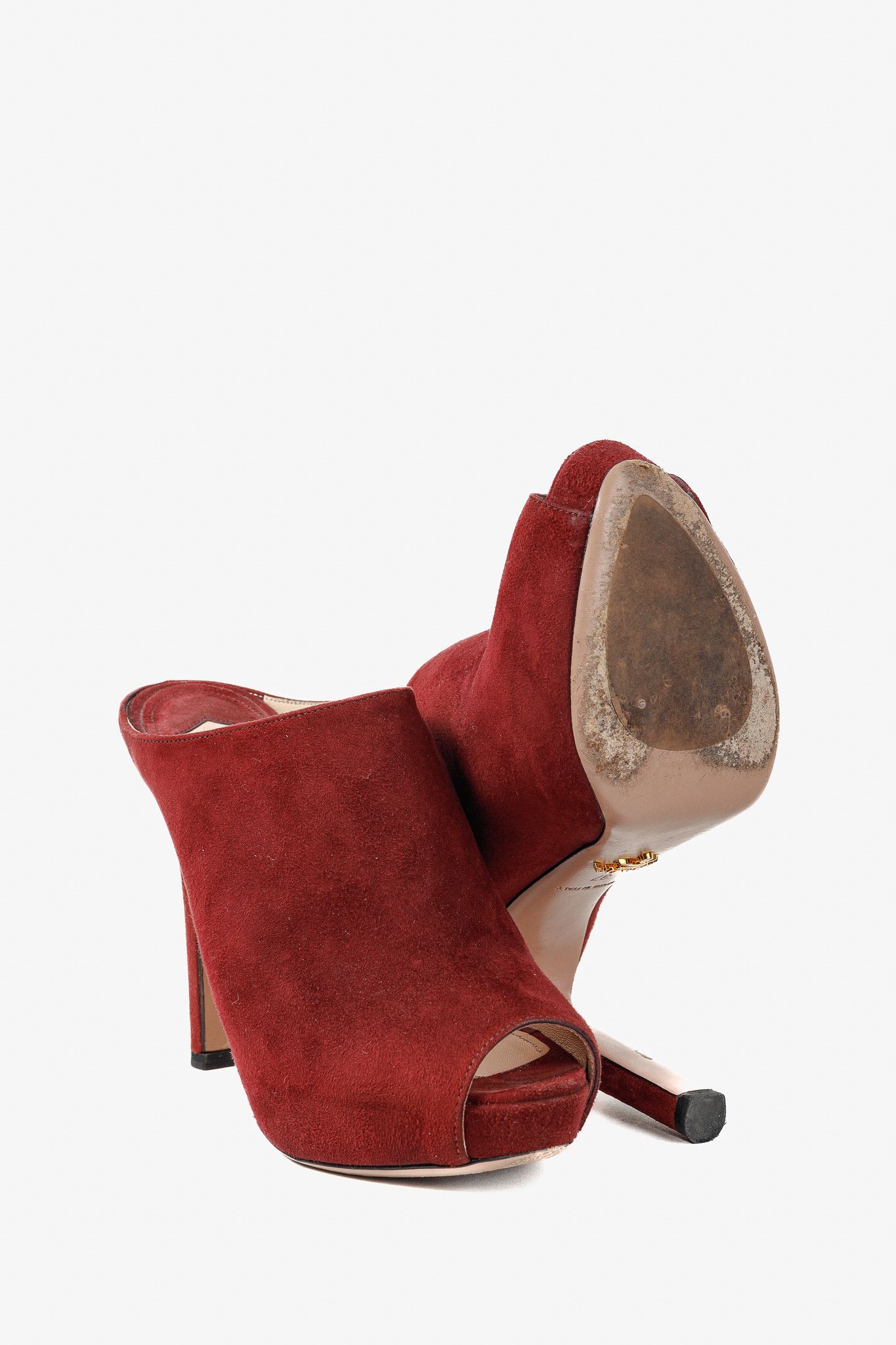 Prada Prada Burgundy Suede Stiletto Heel Slide Mule Platform Pump Size US 6.5 / IT 36.5 - 4 Thumbnail