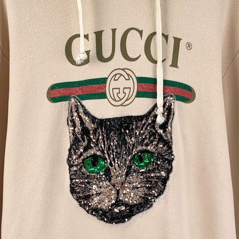 Gucci Gucci Beige logo cat sequin cotton hooded drawstring long-s Size US L / EU 52-54 / 3 - 4 Thumbnail