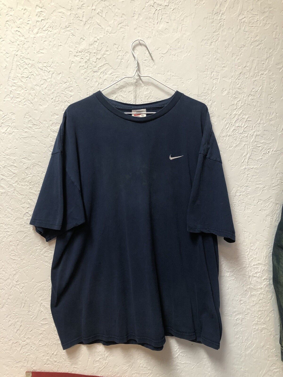 Nike × Vintage Vintage Nike T Shirt Swoosh Check Faded Navy 90s Y2K XXL Size US XXL / EU 58 / 5 - 1 Thumbnail