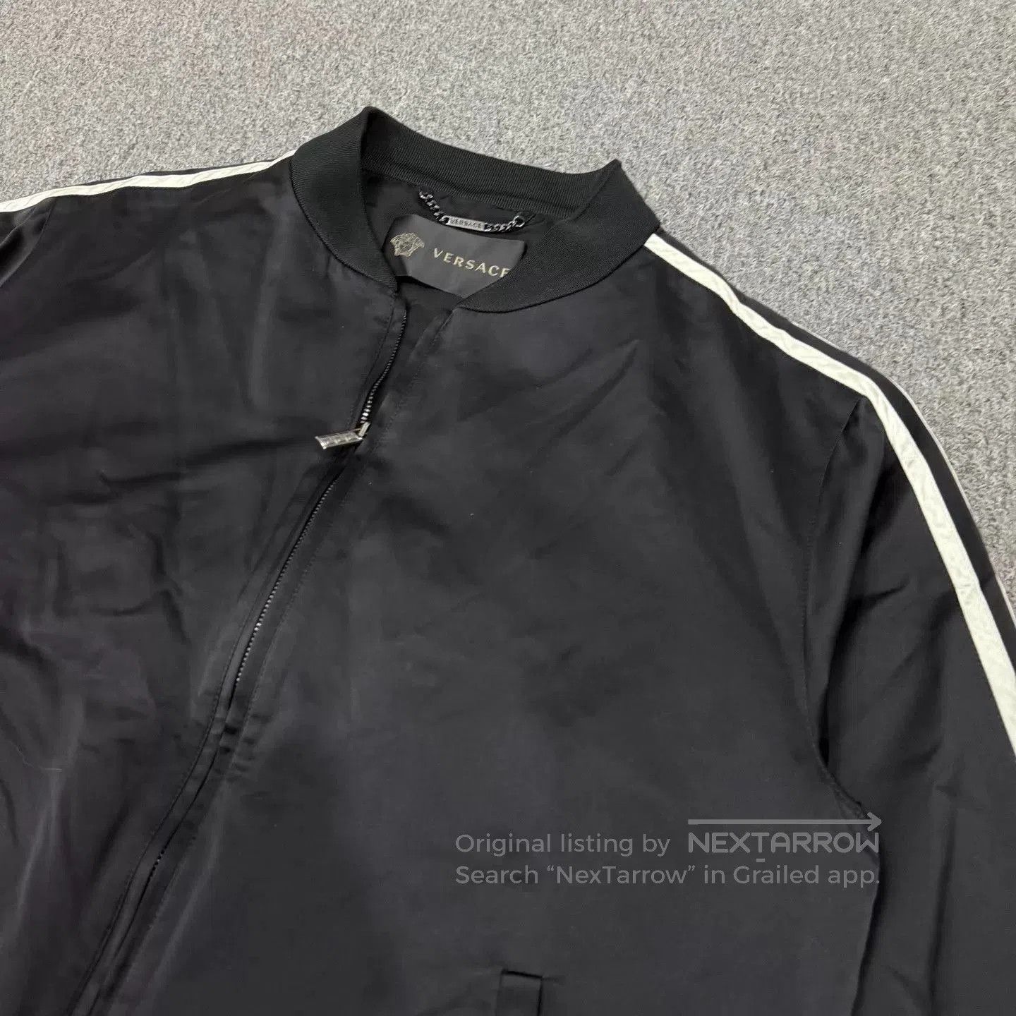 Versace Black Bomber Jacket with White Stripes Size M. Size US M / EU 48-50 / 2 - 3 Thumbnail