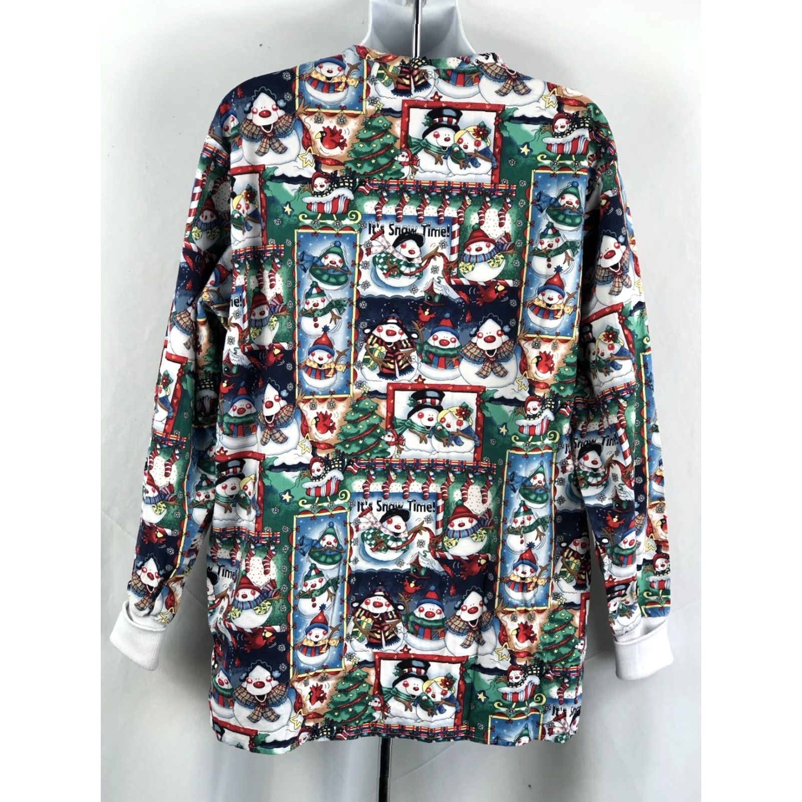 Vintage Barco Scrubs Top M Christmas Holiday Print LongSleeve Pockets Snap Front Snowman Womens) Size US M / EU 48-50 / 2 - 4 Thumbnail