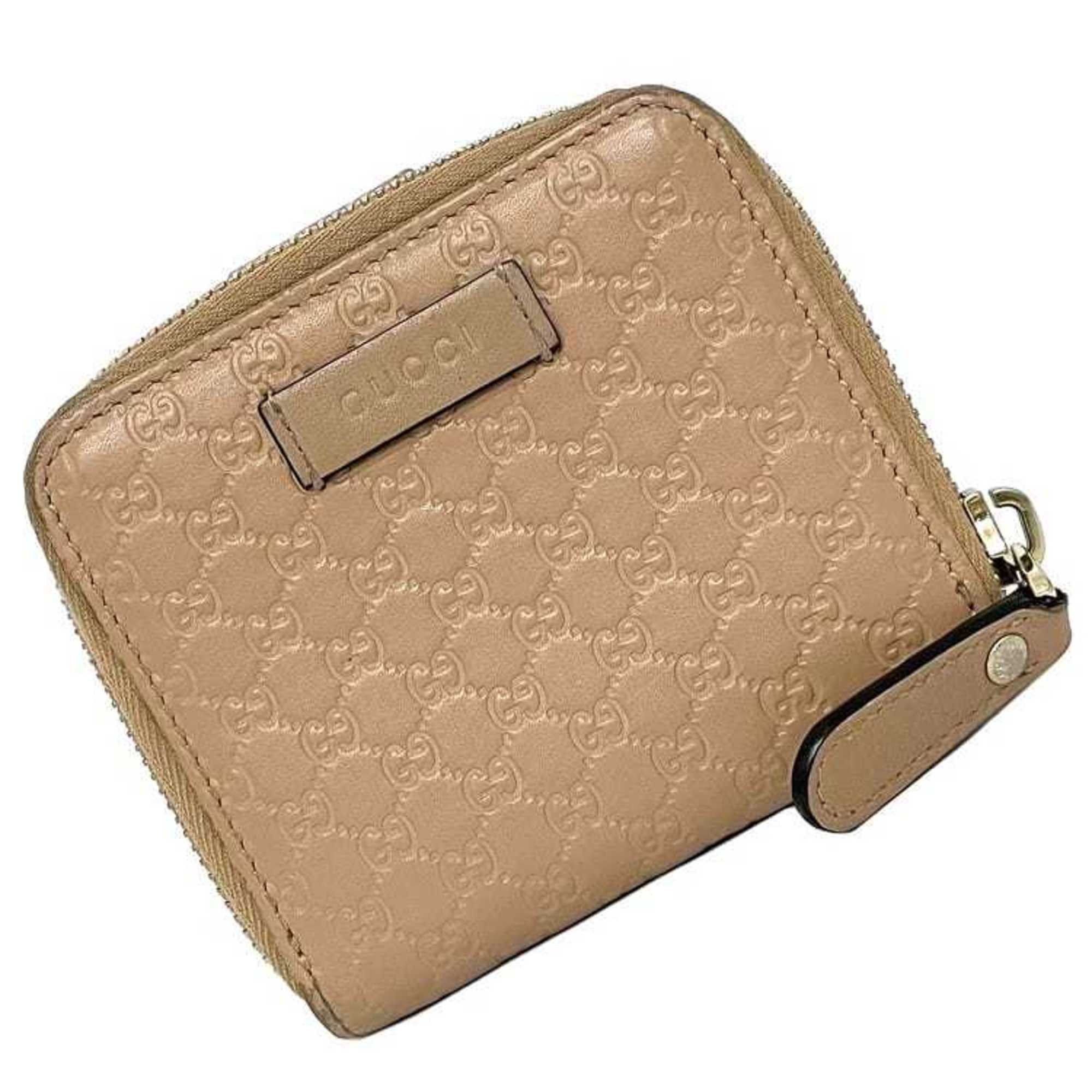 image of Gucci Folio Wallet Beige Gold Micro Shima 449395 Leather GG Women's in White