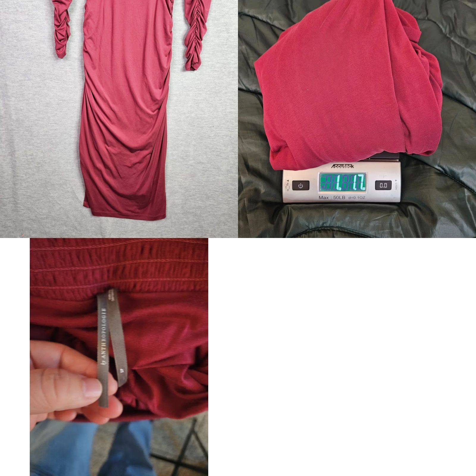Anthropologie Anthropologie Dress Women's Burgundy Ruched Midi Square-neck Fitted PS Petite Sleeved Long Sleeve Solid Colorful 90s? No, not applicable Size S / US 4 / IT 40 - 9 Thumbnail