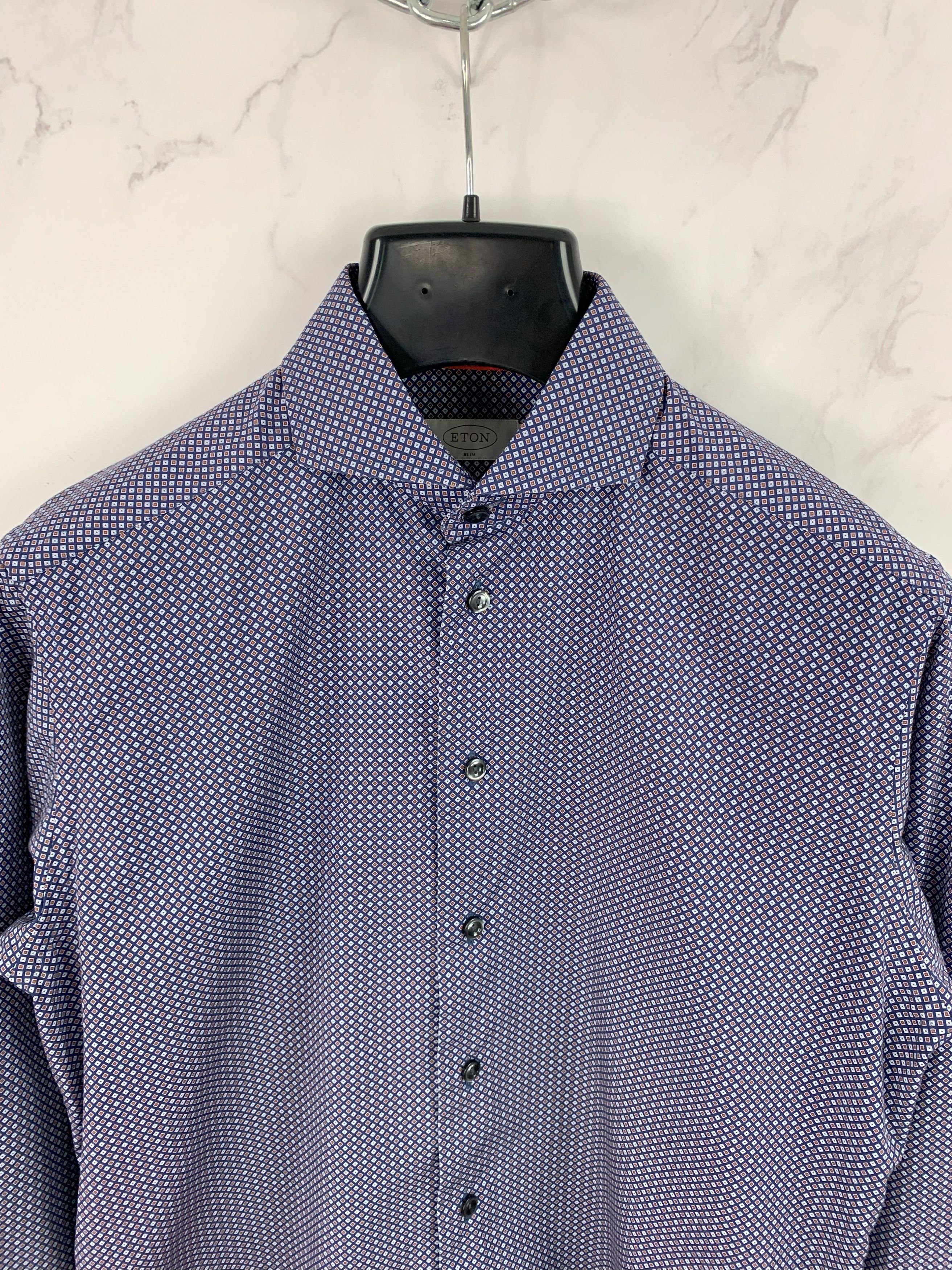 Eton Eton Navy Brighton Cotton Micro Pattern Slim Fit Shirt 39 Size US M / EU 48-50 / 2 - 2 Thumbnail