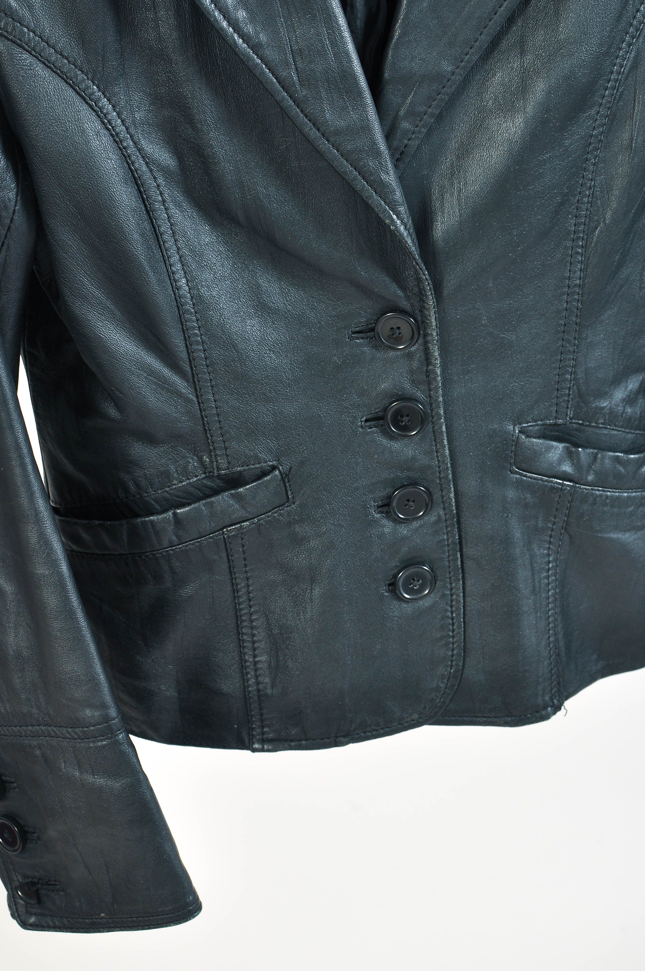 Vintage Vintage 00s real leather blazer jacket Size S / US 4 / IT 40 - 3 Thumbnail