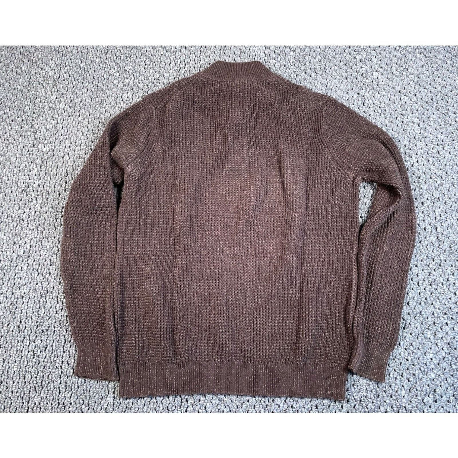 Vintage VINTAGE Henley Sweater Shirt Men Large Brown 90s Chunky Knit Mock Neck Heavyweight Cotton Retro Size US L / EU 52-54 / 3 - 2 Thumbnail