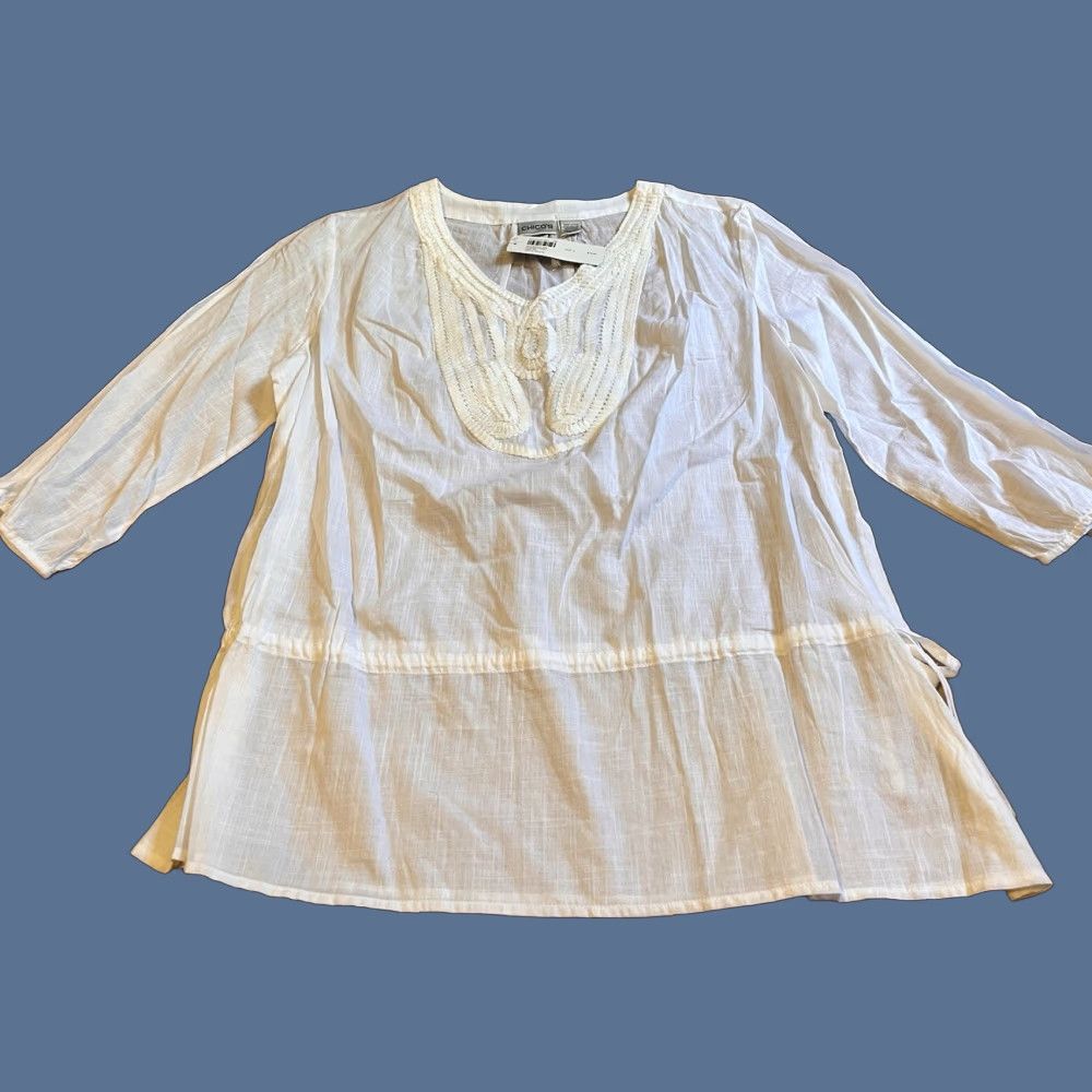 Vintage Chico’s Linen Tunic Shirt Women’s 3 White Gauze XL Embroidered Belted 3/4 Sleeve Bohemian Classic Shirt Women Size XL / US 12-14 / IT 48-50 - 1 Thumbnail