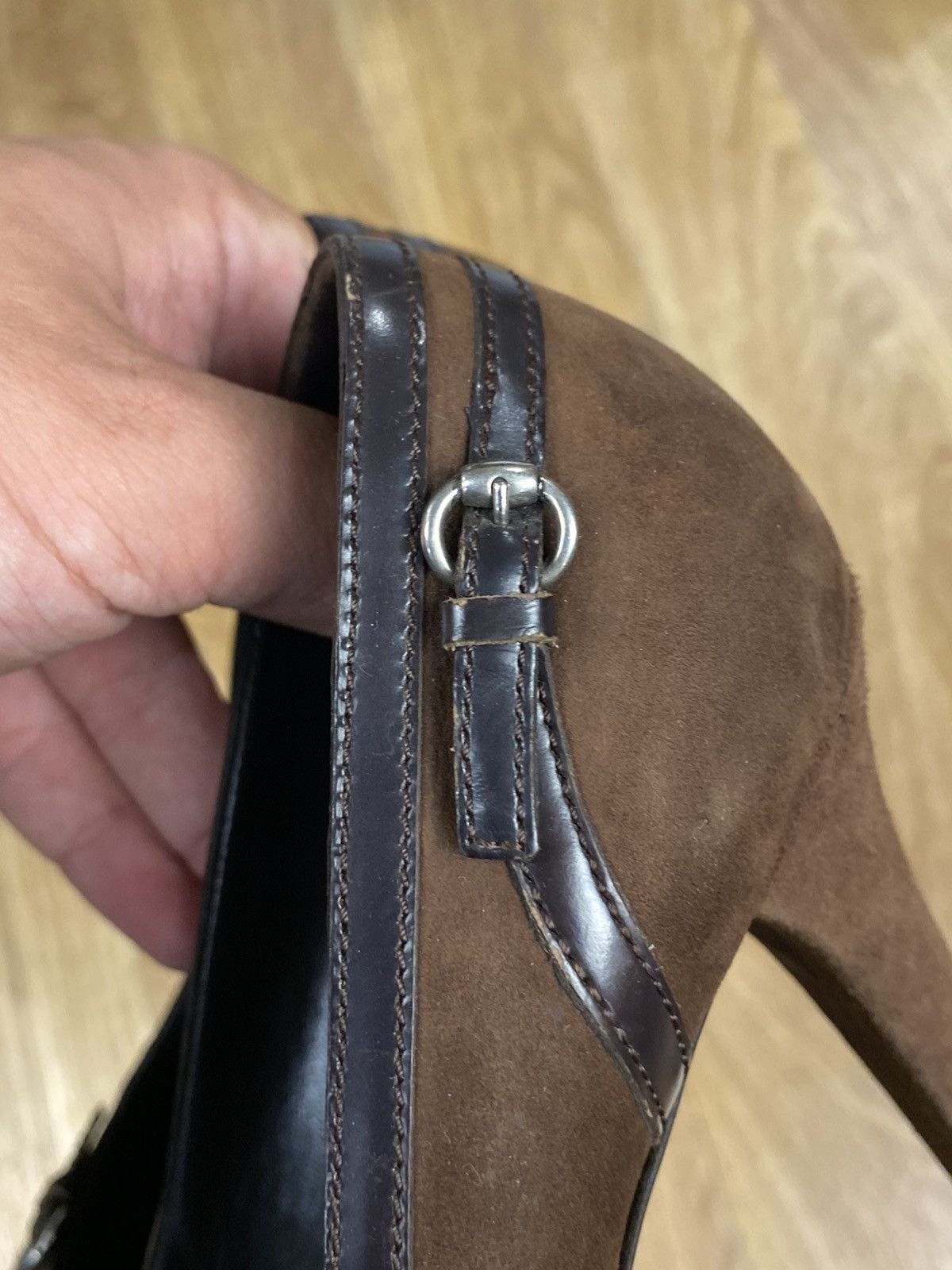 Gucci GUCCI Brown Suede And Leather Trim Buckle Details Pumps Size US 9 / IT 39 - 8 Thumbnail