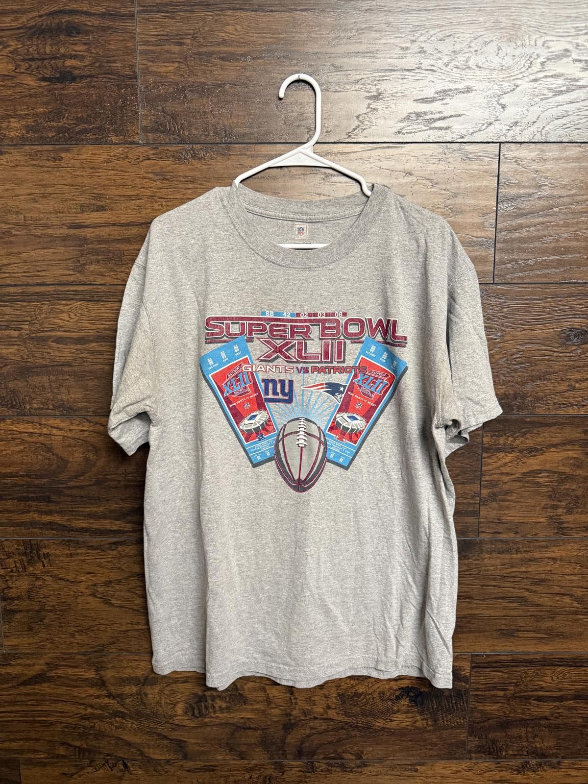 NFL Superbowl XLII Giants vs Patriots Ticket Stub T-shirt 2008 L Size US L / EU 52-54 / 3 - 1 Thumbnail