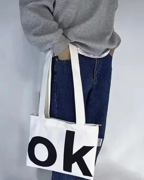 Japanese Brand Fashion y2k ok canvas shoulder bag tote bag aesthetic Size ONE SIZE - 2 Thumbnail