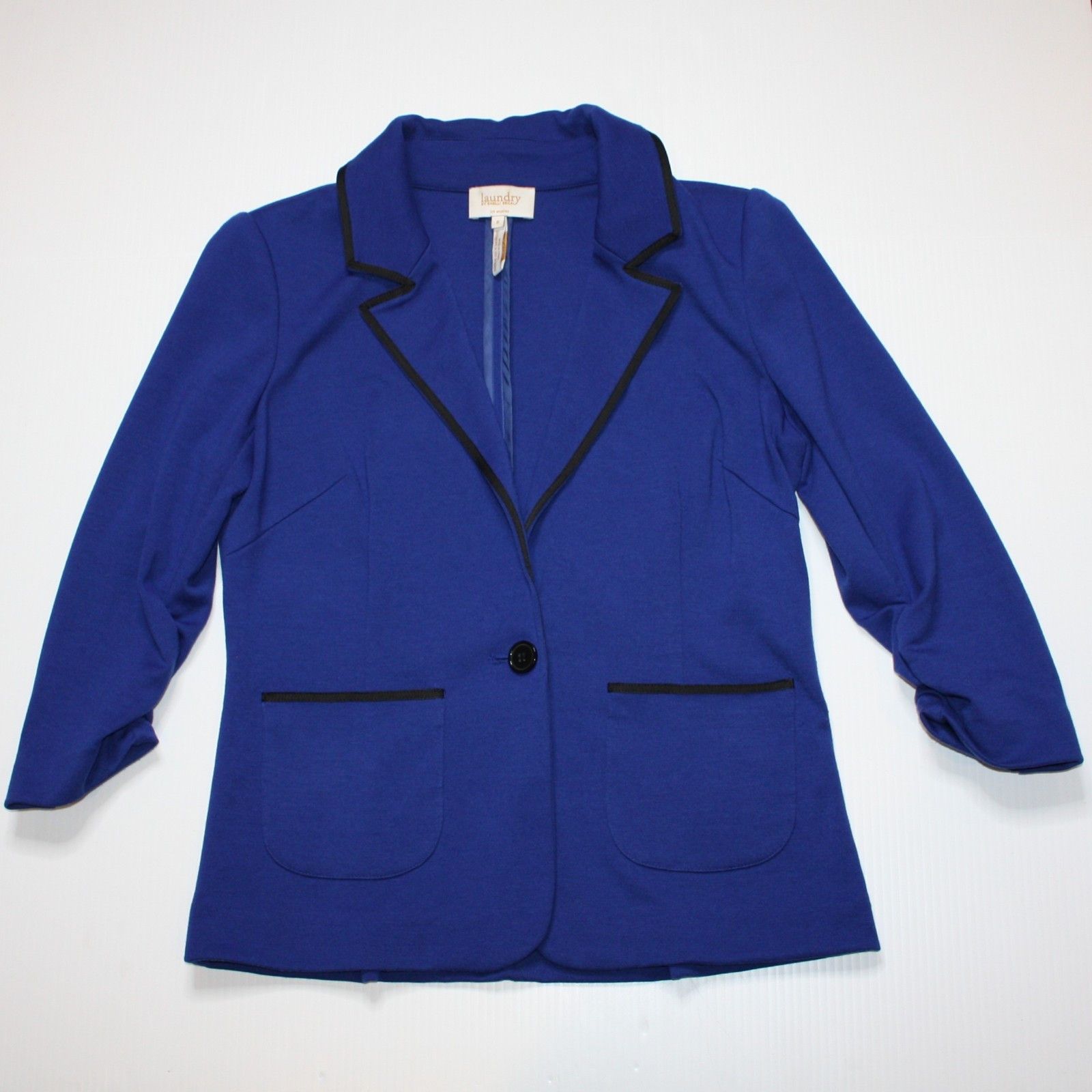 Laundry by Shelli Segal Grosgrain Trim Ponte Jacket in Blue Color size 8 Size M / US 6-8 / IT 42-44 - 2 Thumbnail