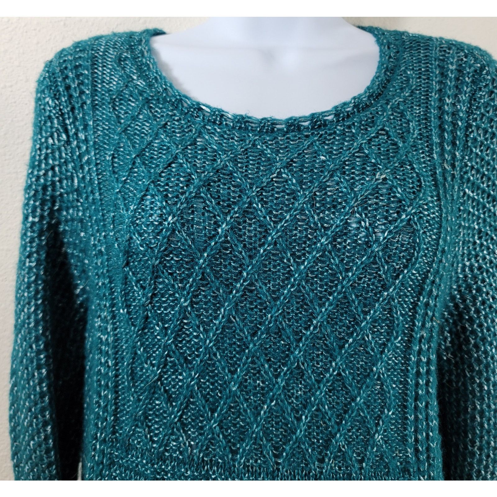 Faded Glory Faded Glory Green Silver Marled Chunky Knit Sweater Large Size L / US 10 / IT 46 - 5 Thumbnail
