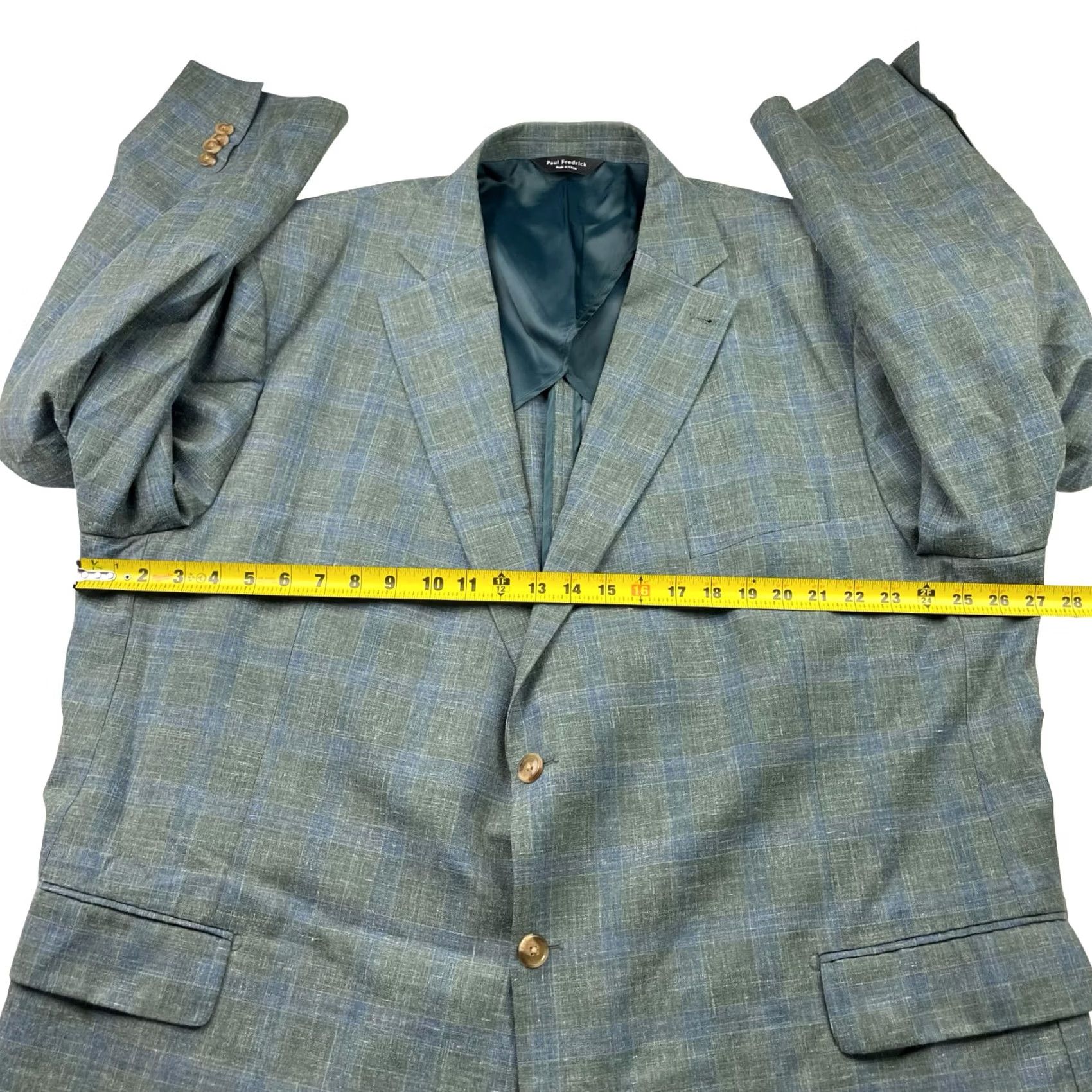 Vintage VINTAGE? No. Paul Fredrick Men's Lightweight Classic 2-Button Blazer Green/Blue Plaid 54R Size 54R - 7 Thumbnail