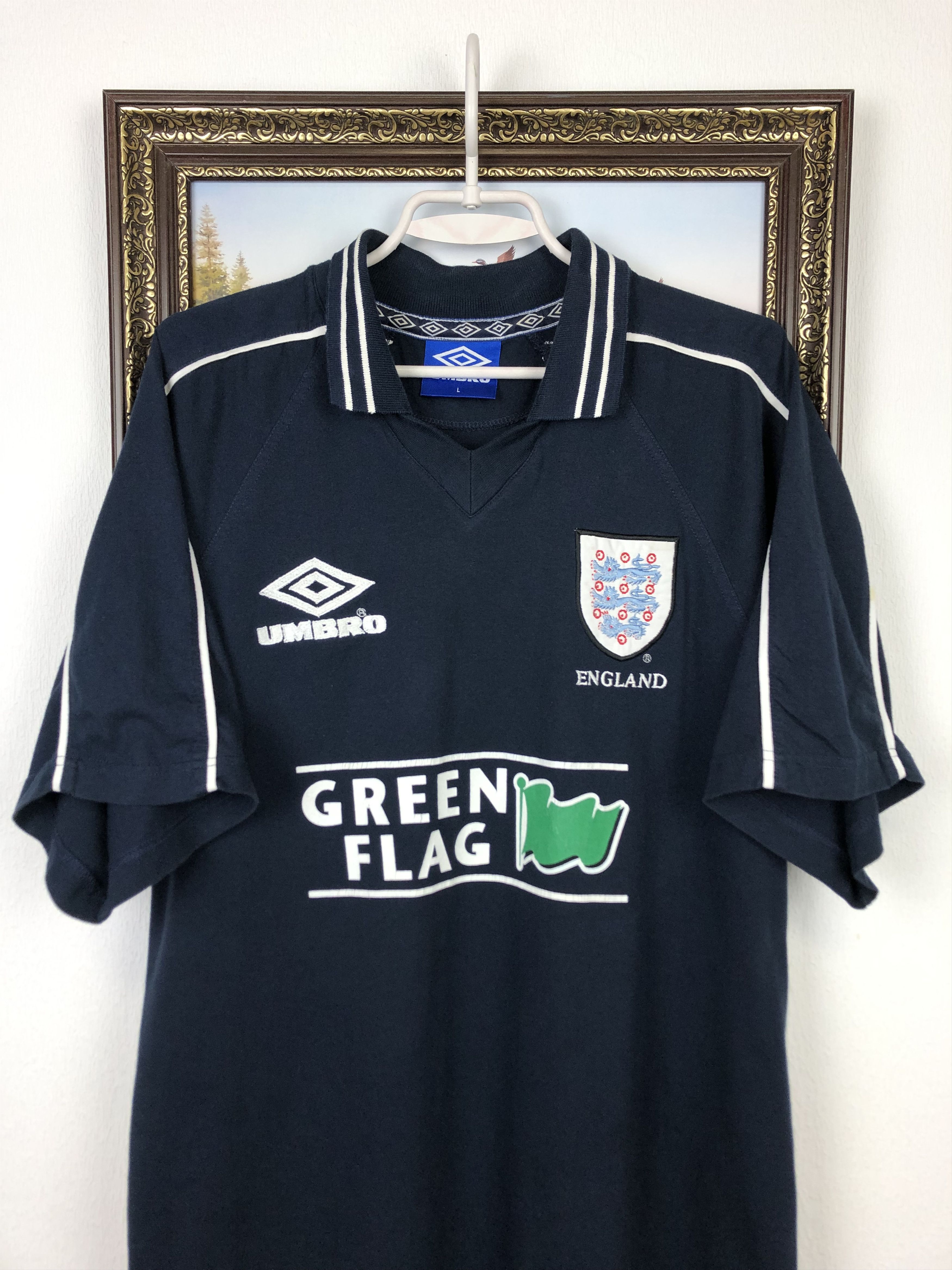 Vintage 90's Umbro England Football Green Flag Train Shirt