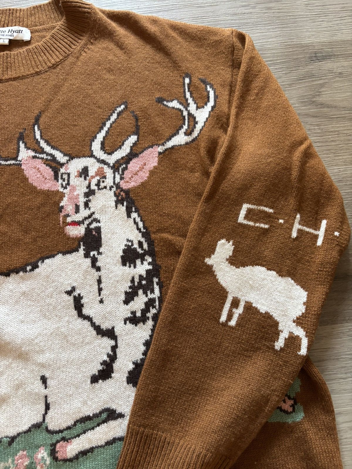 Colette Hyatt Colette Hyatt White Stag Intarsia Sweater Size US L / EU 52-54 / 3 - 3 Thumbnail