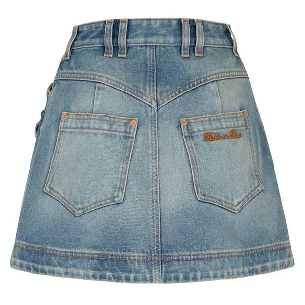 Balmain o1g2r1mq0924 Mini Skirt in Denim Blue Size 27" / US 4 / IT 40 - 2 Thumbnail