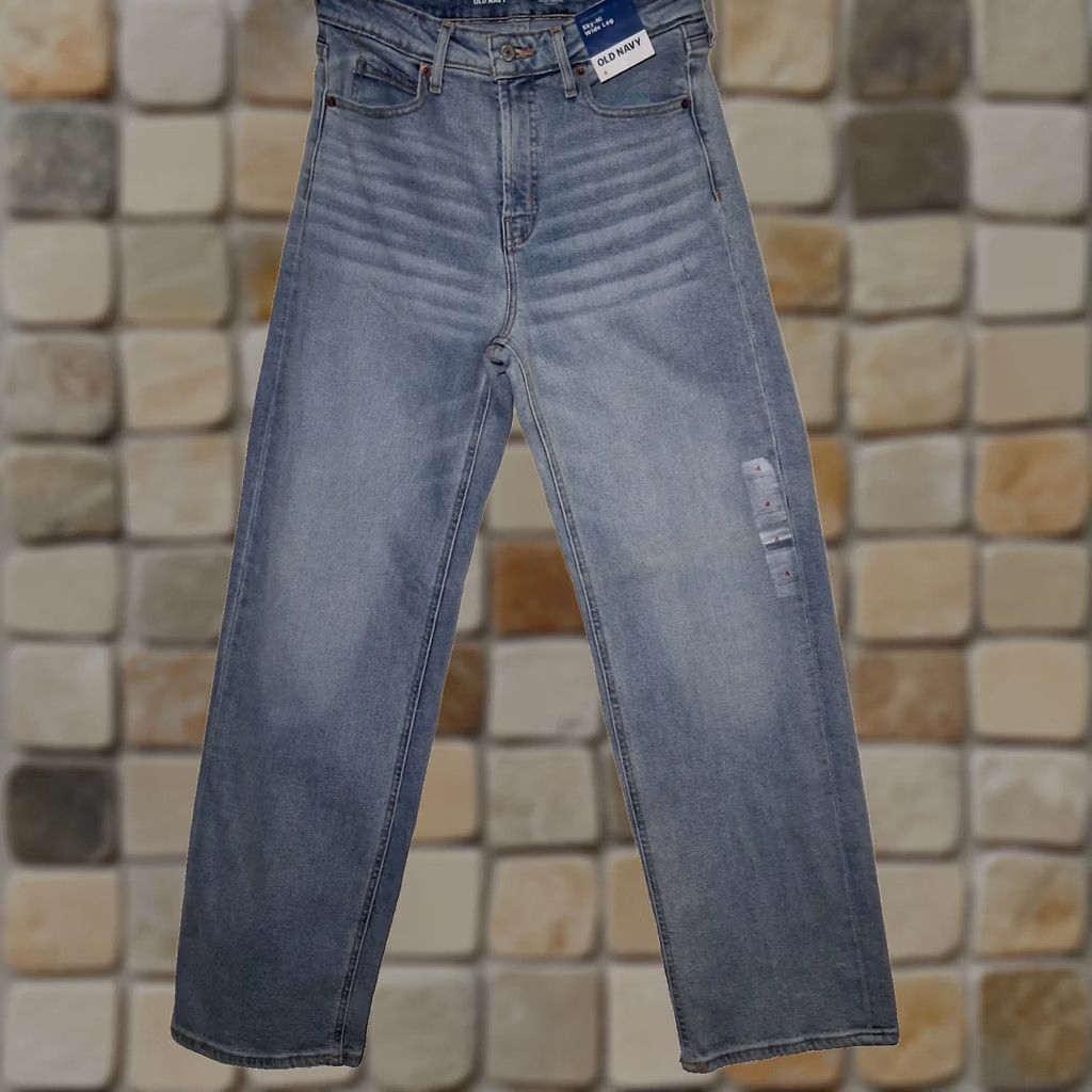 Old Navy Old Navy Women Jeans Sky Hi Wide Leg 4 Light Wash Blue Denim Whiskered Faded New Size 27" / US 4 / IT 40 - 1 Thumbnail