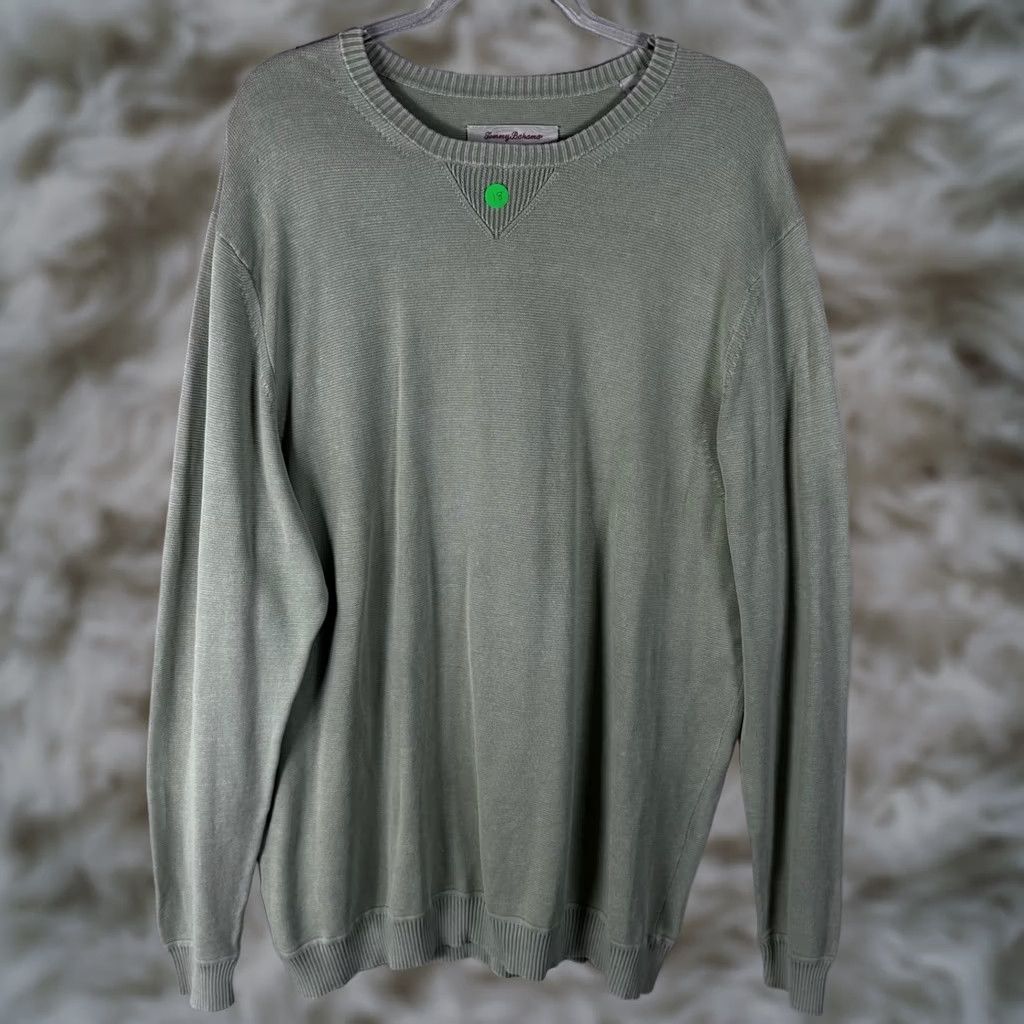 Tommy Bahama Tommy Bahama Mens 2XL Sage Green 100% Cotton Crewneck Long Sleeve Knit Sweater Size US XXL / EU 58 / 5 - 1 Thumbnail