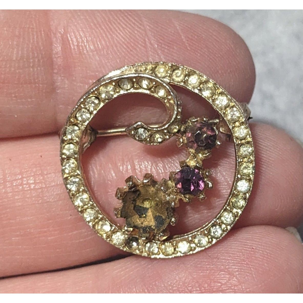Other Vintage Floral Rhinestone Gold Tone Brooch Size ONE SIZE - 6 Thumbnail