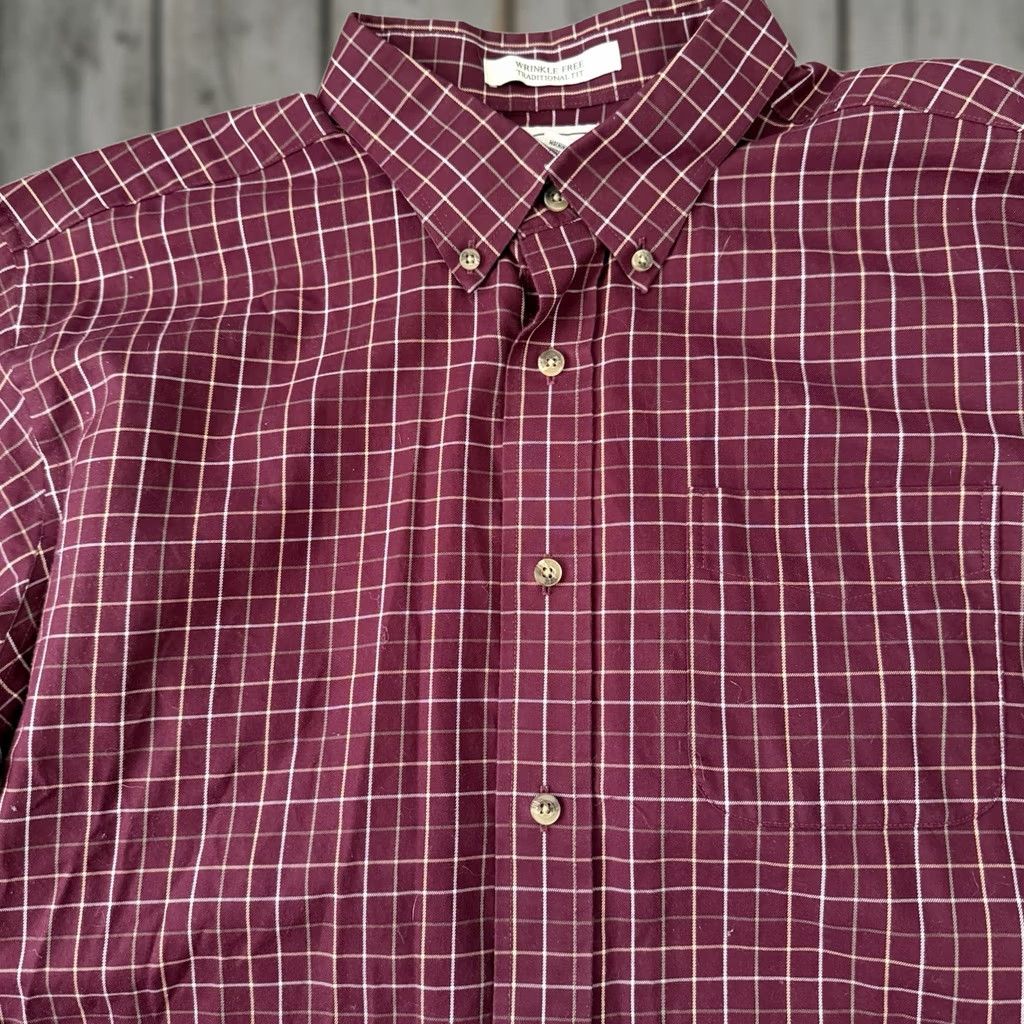Vintage L.L. Bean Shirt Mens XL Wine Check Wrinkle Free Traditional Fit Button-Up Size US XL / EU 56 / 4 - 1 Thumbnail