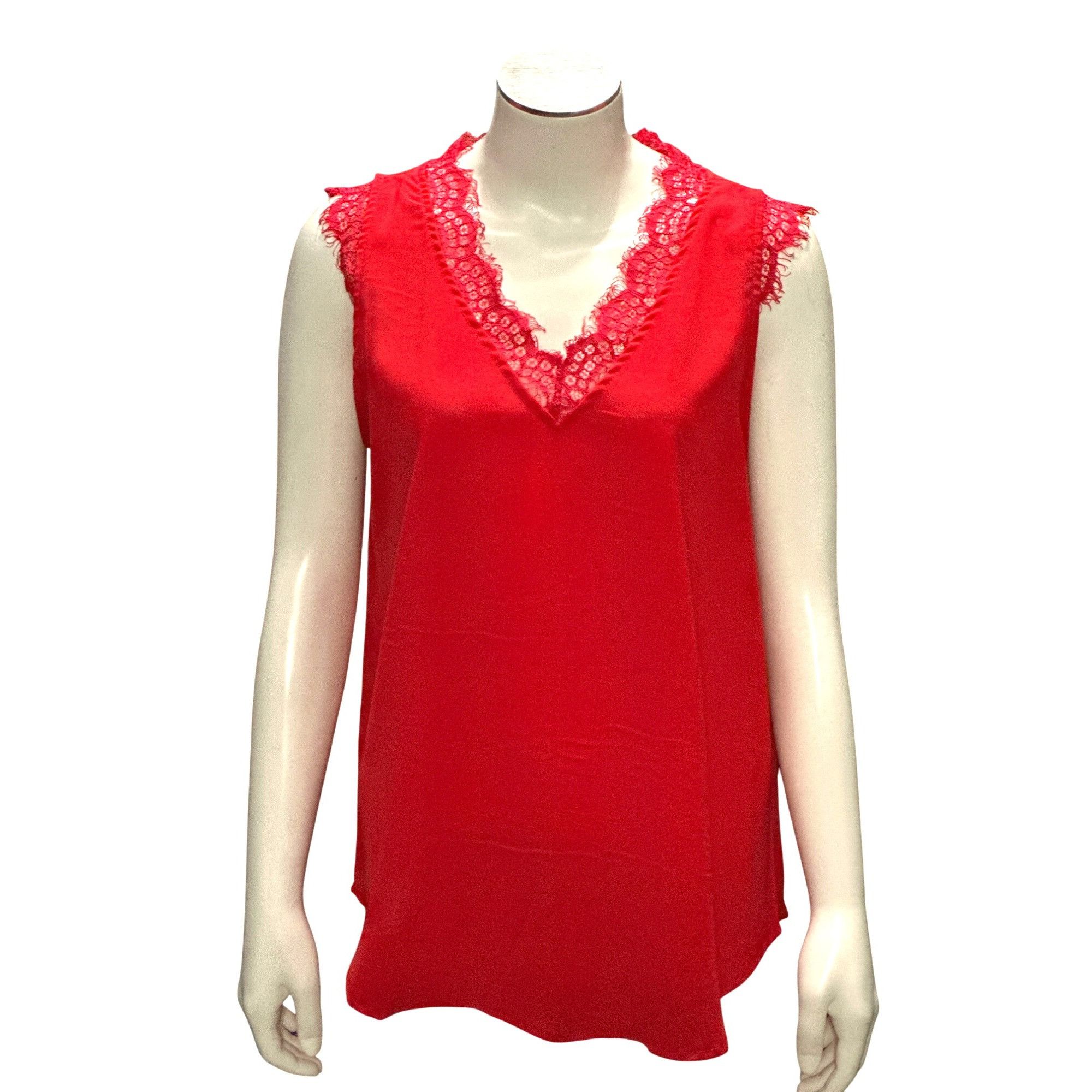 Other CCC Red Lace Trim Satin Sleeveless Tank Top V Neck Dressy Bl Size L / US 10 / IT 46 - 1 Thumbnail