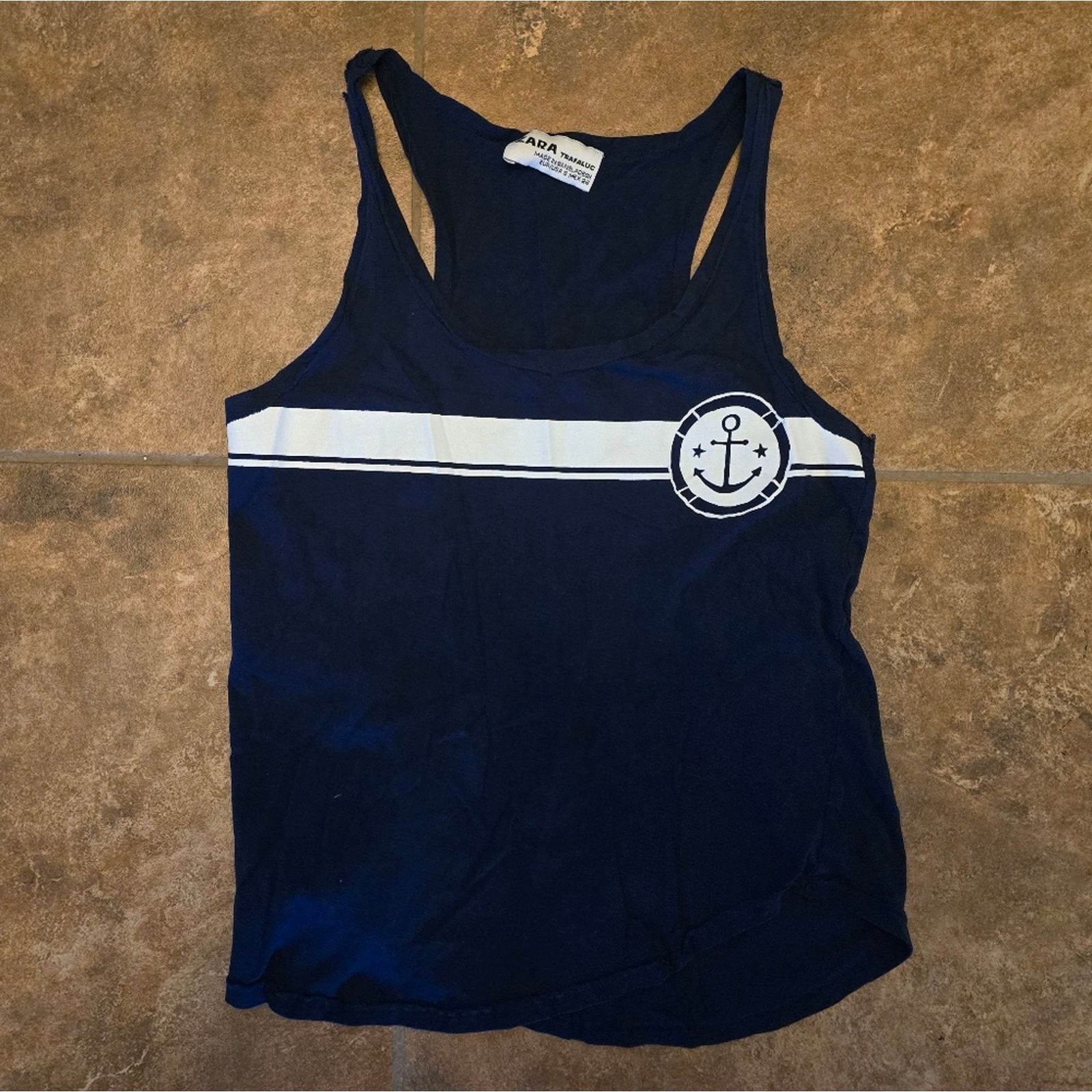 Zara Navy White Nautical ZARA Racerback Tank Size S / US 4 / IT 40 - 1 Thumbnail