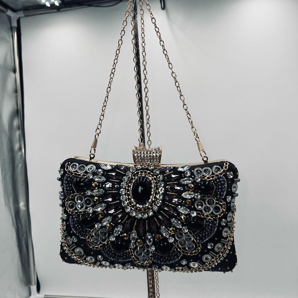 Other Jeweled, Rhinestone and Beaded Clip Lock Satin Evening Bag w Size ONE SIZE - 7 Thumbnail
