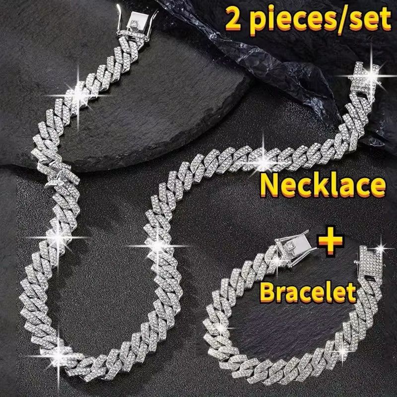 Jewelry Streetwear 2pcs/set Necklace + Bracelet Cuban Hip Hop Chain Size ONE SIZE - 5 Thumbnail
