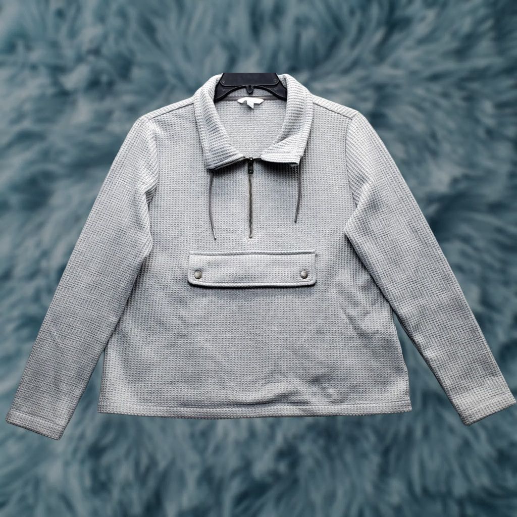 Vintage L.L. Bean Birchwood Brushed Waffle Anorak Sweater Womens L Gray Half Zip EUC Size L / US 10 / IT 46 - 1 Thumbnail