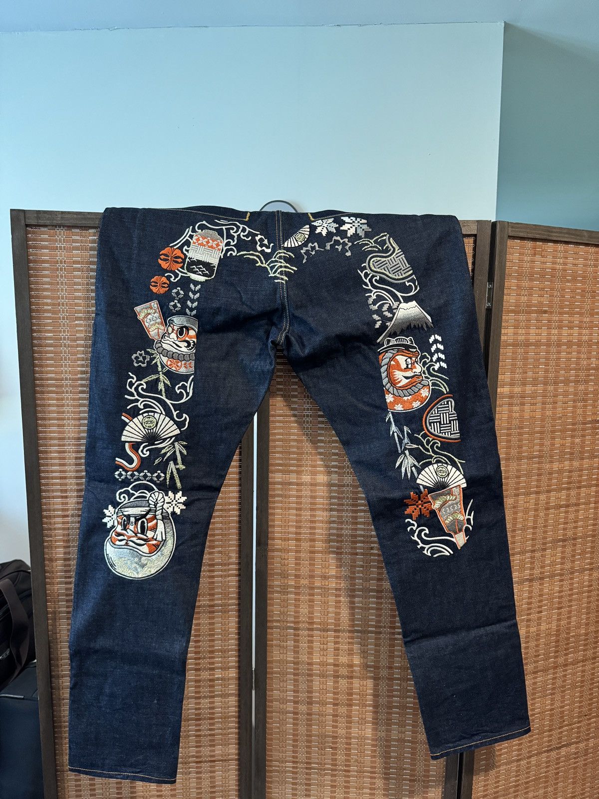 Evisu Evisu Big Logo Dark Blue Denim Jeans Size 36x34 | Grailed