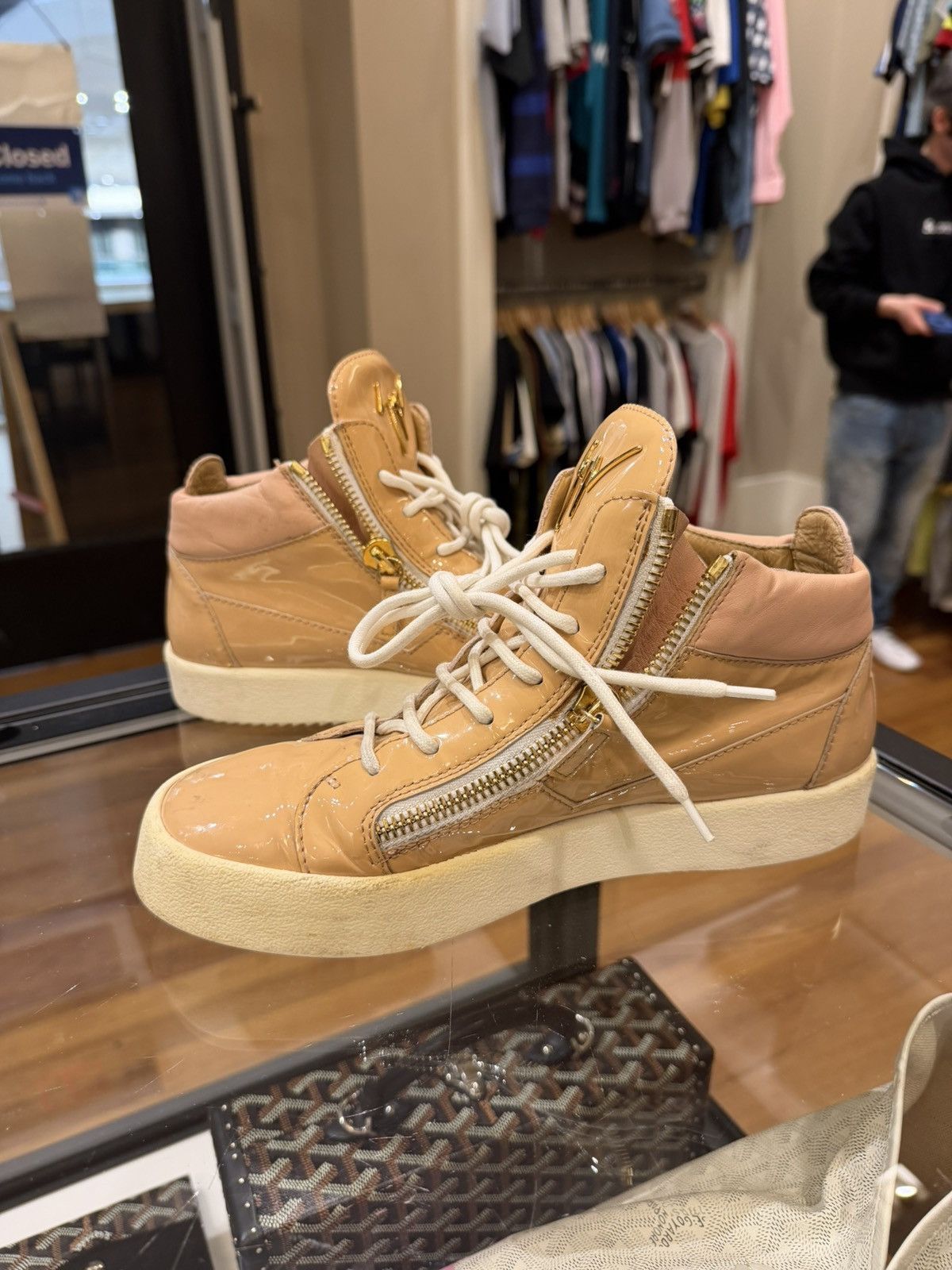 Giuseppe Zanotti Giuseppe Zanotti Patent Leather Zipper Sneaker - Tan Size US 7 / EU 40 - 4 Thumbnail