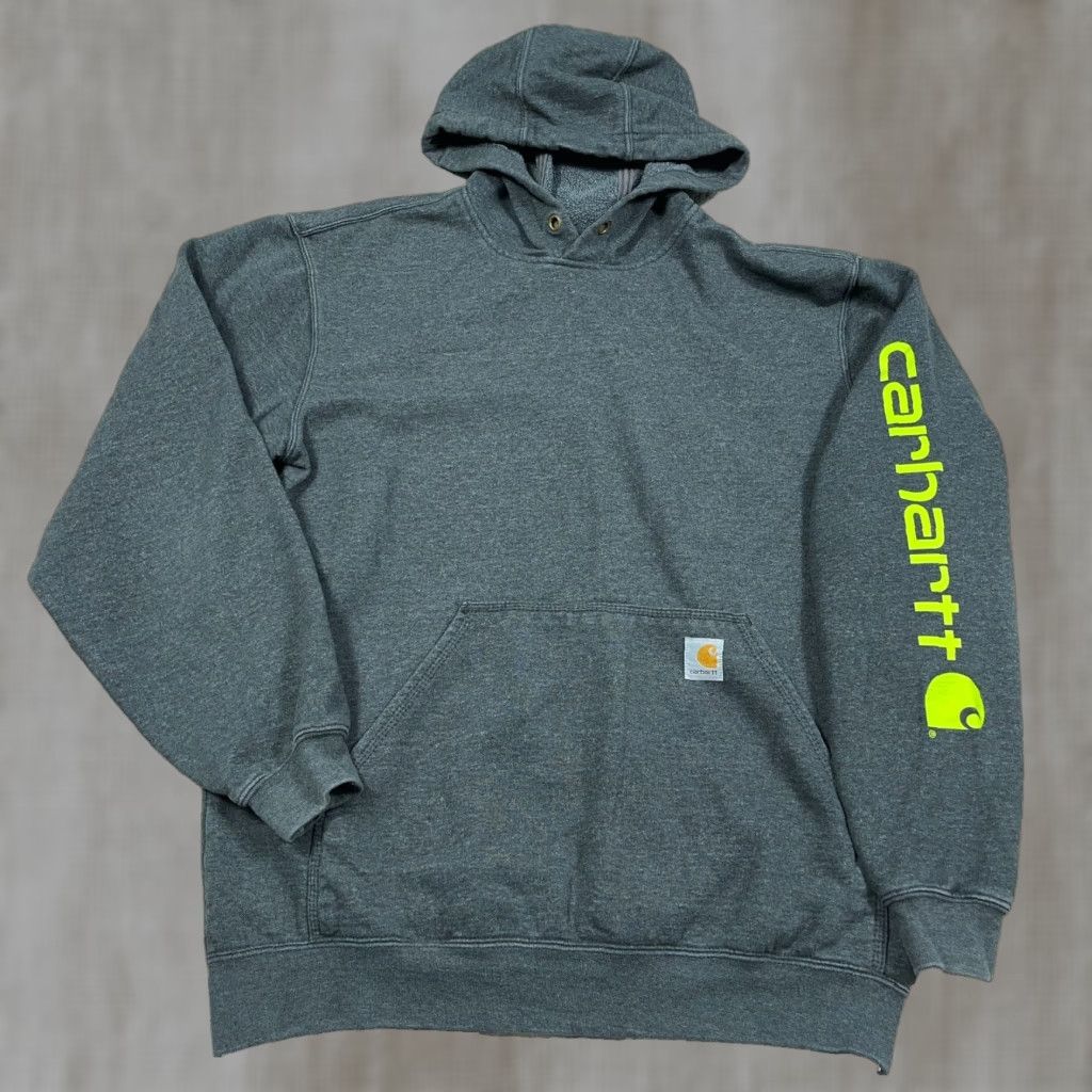 Carhartt Carhartt Hoodie Men XL Gray Green Loose Fit Sweatshirt Baggy Sleeve Spellout Size US XL / EU 56 / 4 - 1 Thumbnail