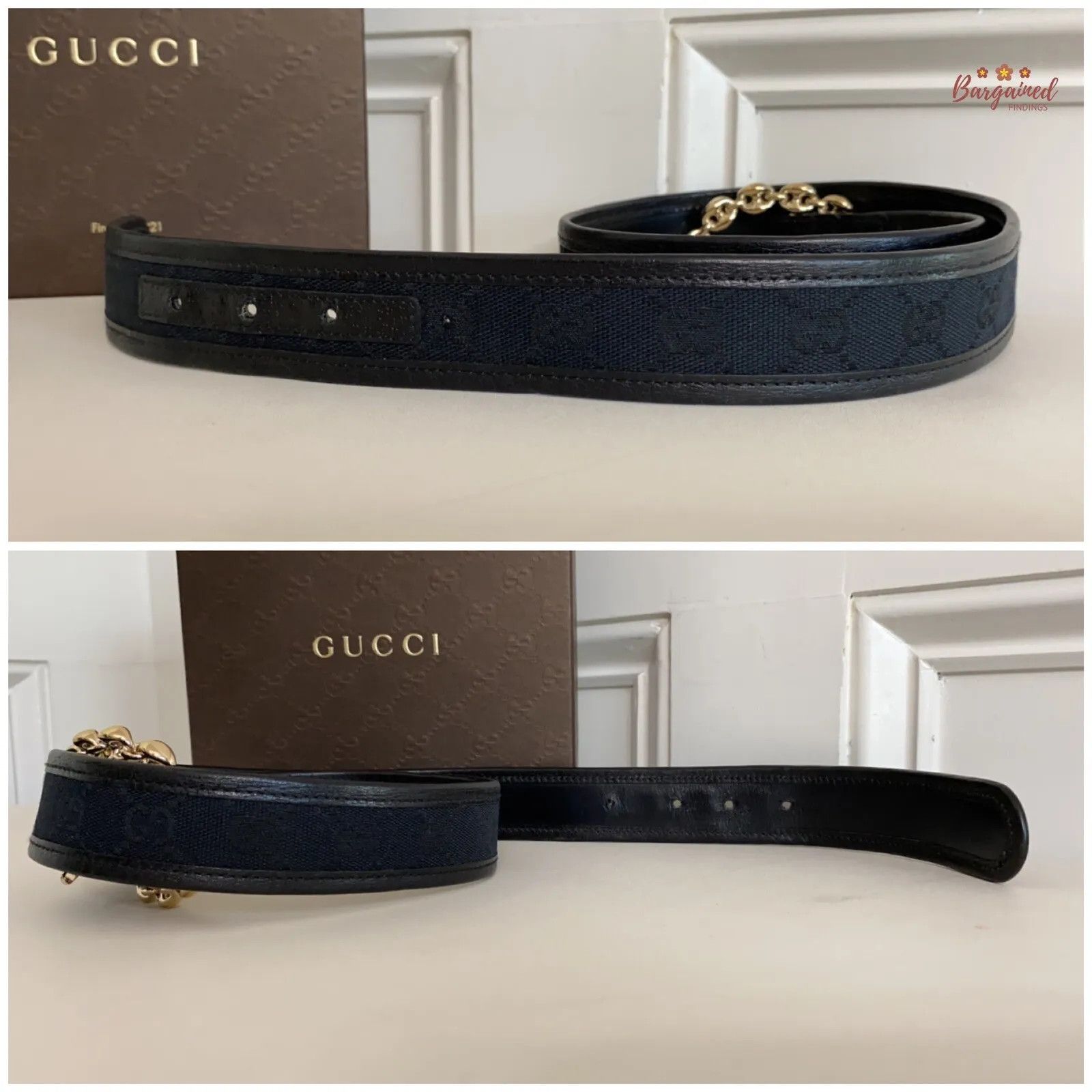 Gucci Gucci Black Monogram Canvas Leather Gold Chain Buckle Belt Size 30 - 9 Thumbnail