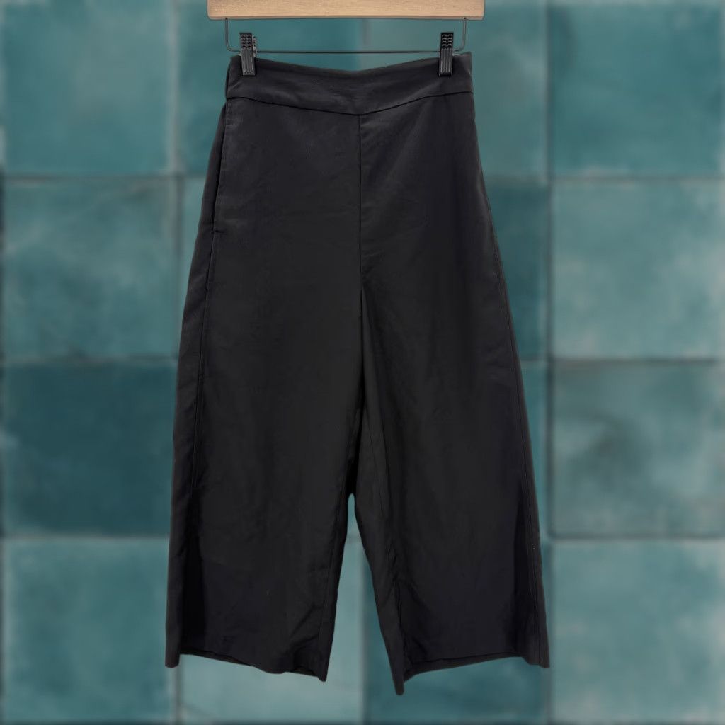 Madewell Madewell Pants Womens XS Black Wide-Leg Cropped Pull On Elastic Waist Casual Size 26" / US 2 / IT 38 - 1 Thumbnail