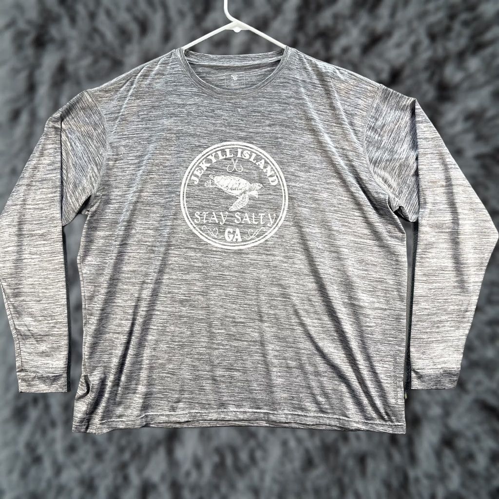 Vintage Banana Boat Shirt Mens 2XL Gray Jekyll Island Stay Salty UPF 50+ Turtle Logo Long Sleeve Crew Neck Graphic Print Jersey 100% Polyester"} Size US XXL / EU 58 / 5 - 1 Thumbnail