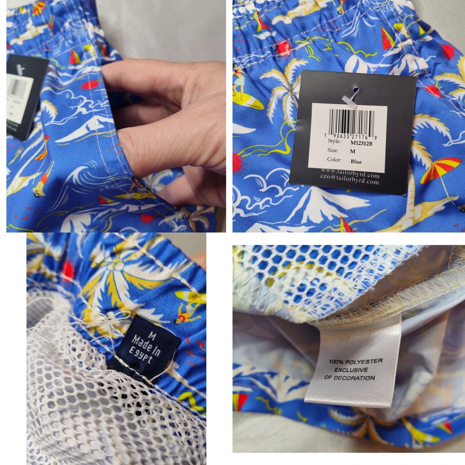 Tailorbyrd TAILORBYRD Men Swim Shorts 7" Blue Hawaiian Surfer Lined M Medium Bottom Beach Surfwear NEW Size US 31 - 8 Thumbnail