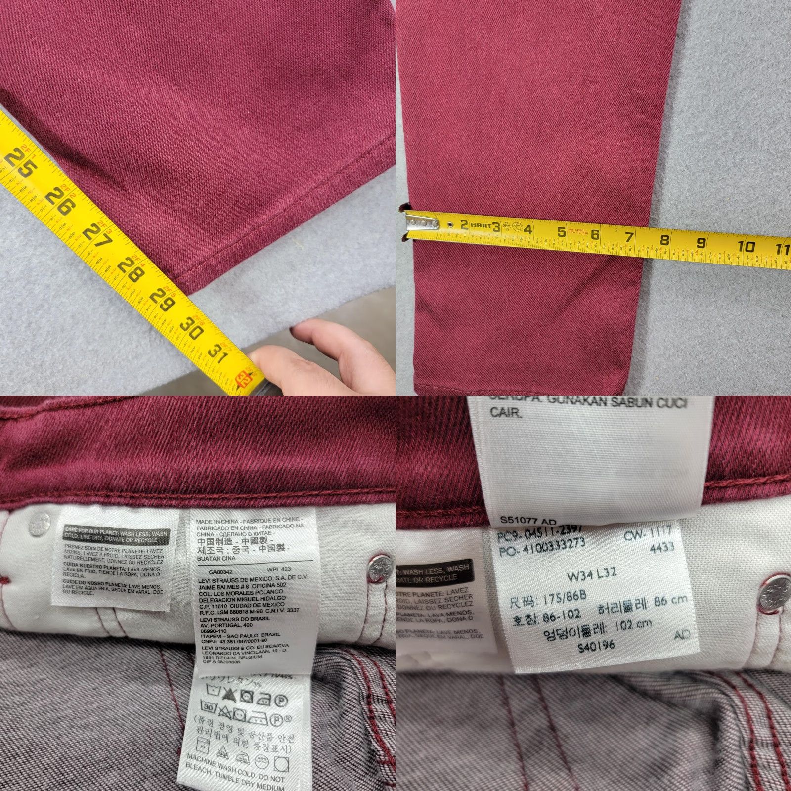 Levi's Levi's 511 Jeans Mens 34x31 Slim Fit Tapered Denim Pants Red Medium Wash Cotton Size US 34 / EU 50 - 9 Thumbnail