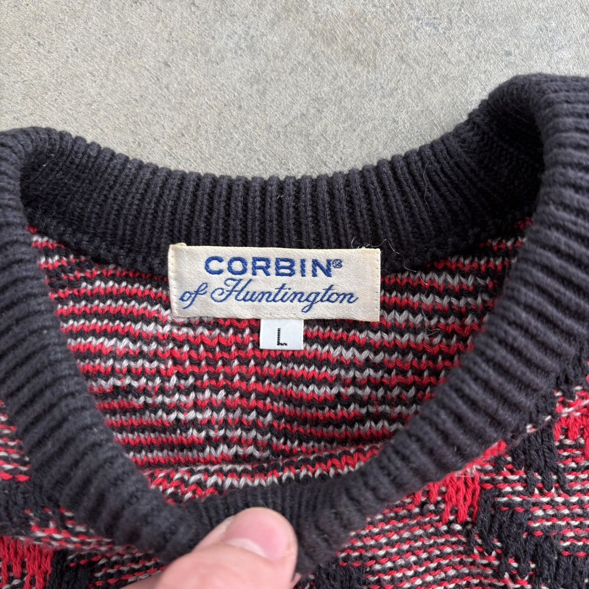 Corbin × Vintage Vintage 80's Red and Black Corbin Sweater 3D Coogi Style Size US L / EU 52-54 / 3 - 2 Thumbnail