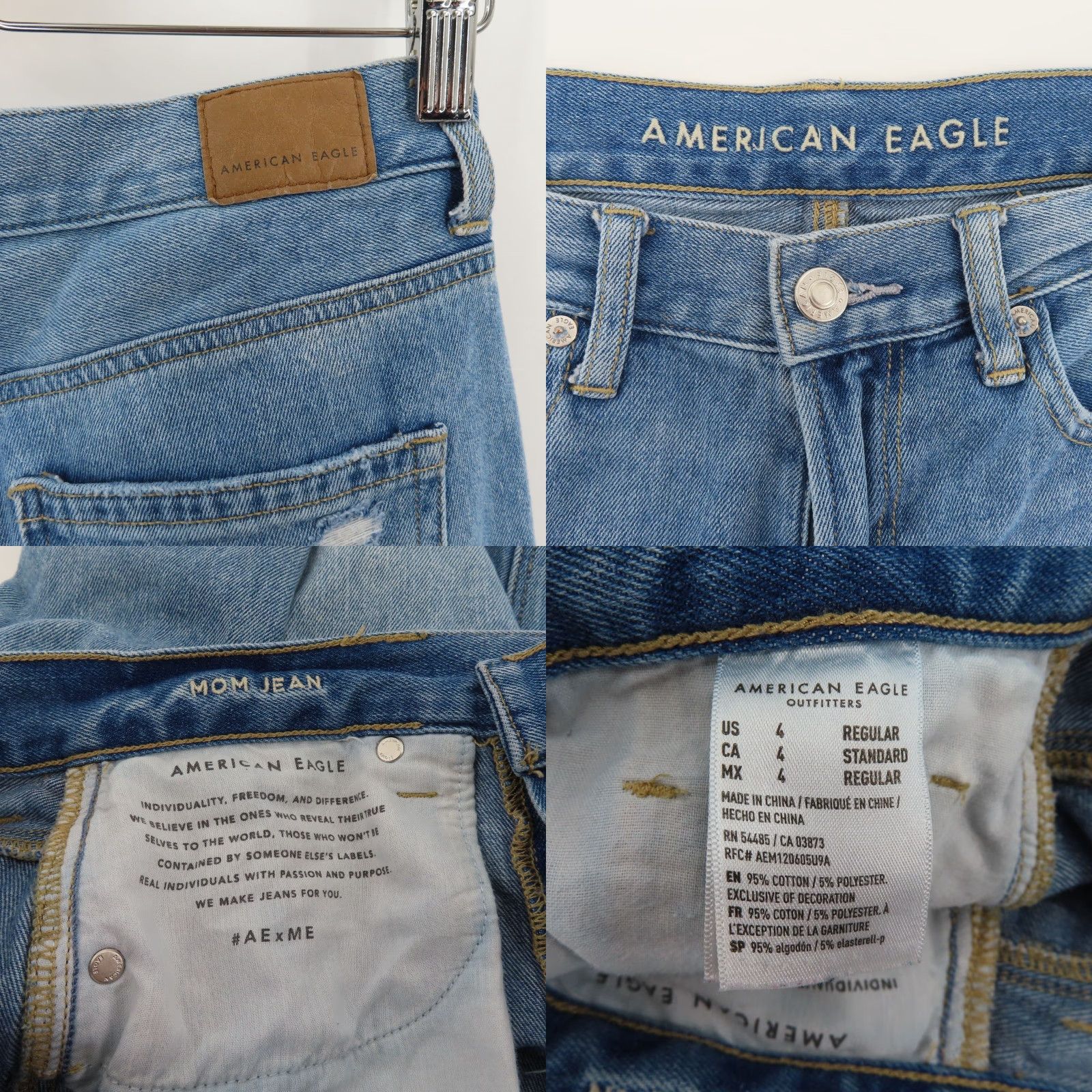 American Eagle Outfitters American Eagle Outfitters Womens Jeans 4 Mom Distressed Denim Cotton Blue Distressed 5-Pocket Regular Rise 14" 27" Inseam 6" Hem 90s Vintage No Size 27" / US 4 / IT 40 - 8 Thumbnail