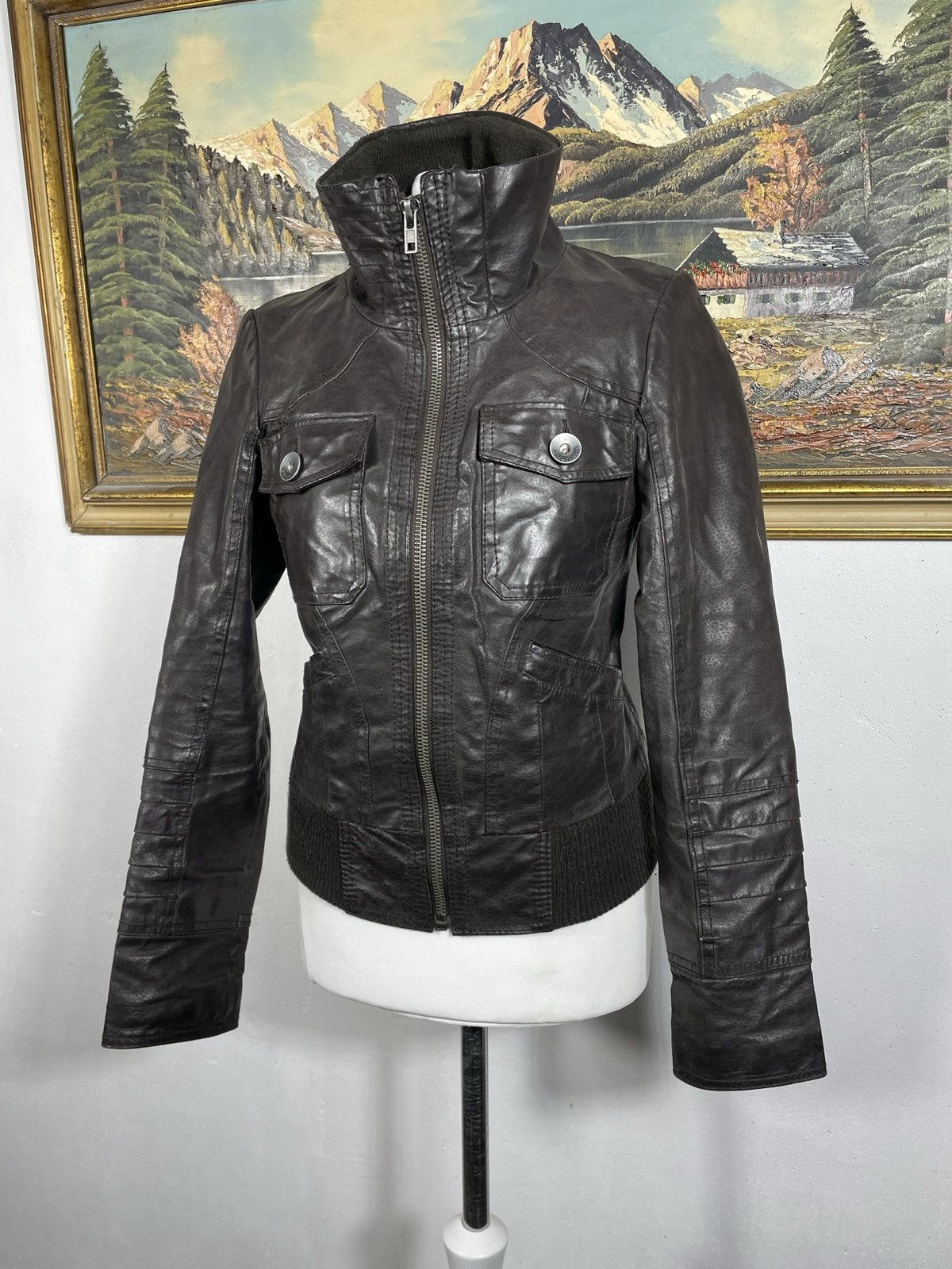 Vintage Brown Retro 90s Genuine Real Leater Bomber Punk Rock Cyber Size S / US 4 / IT 40 - 2 Thumbnail