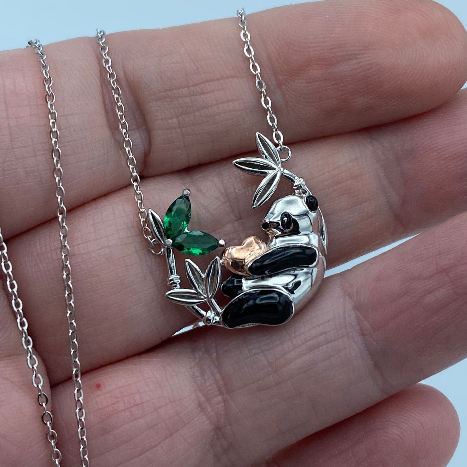 The Unbranded Brand Panda Bear Sterling Silver CZ Necklace Size ONE SIZE - 3 Thumbnail