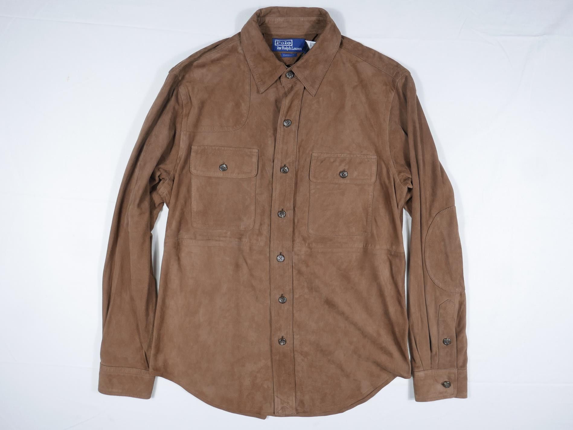 image of Polo Ralph Laurent Shirt Leather Brown Goat Suede NWT S, Men's (Size Small)