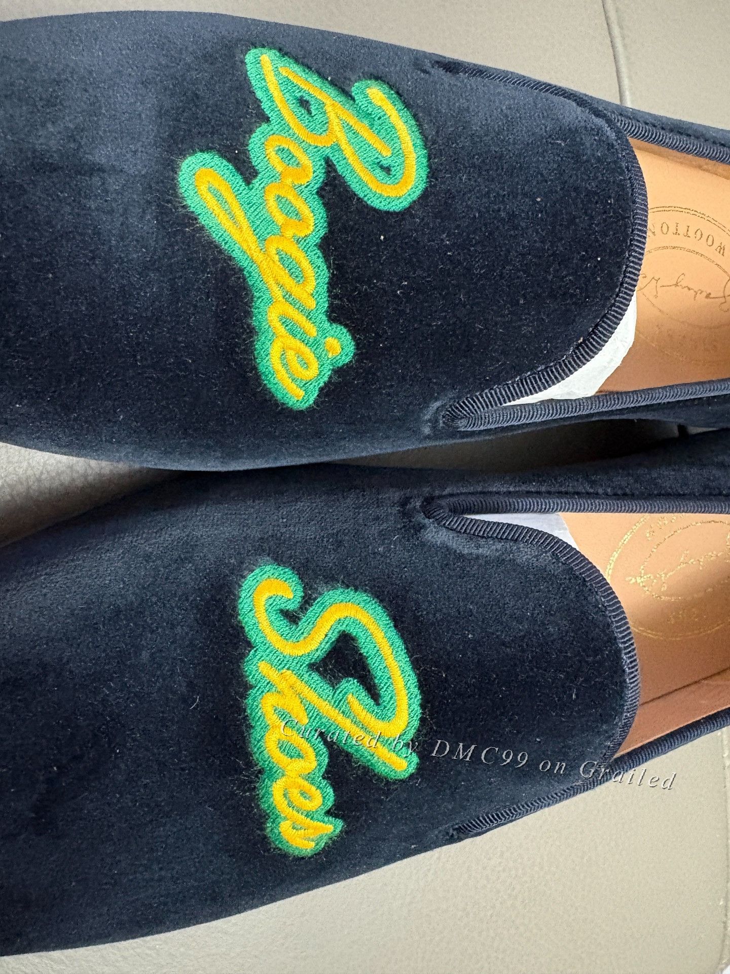 Stubbs & Wootton Velvet Embroidered Loafers in Blue, Men's (Size 11) — image 4 of 6