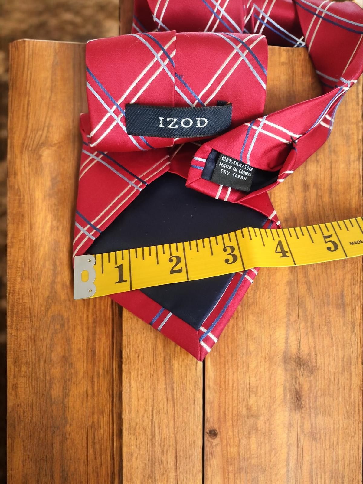 Izod IZOD Red Silk Plaid Tie Size ONE SIZE - 3 Thumbnail