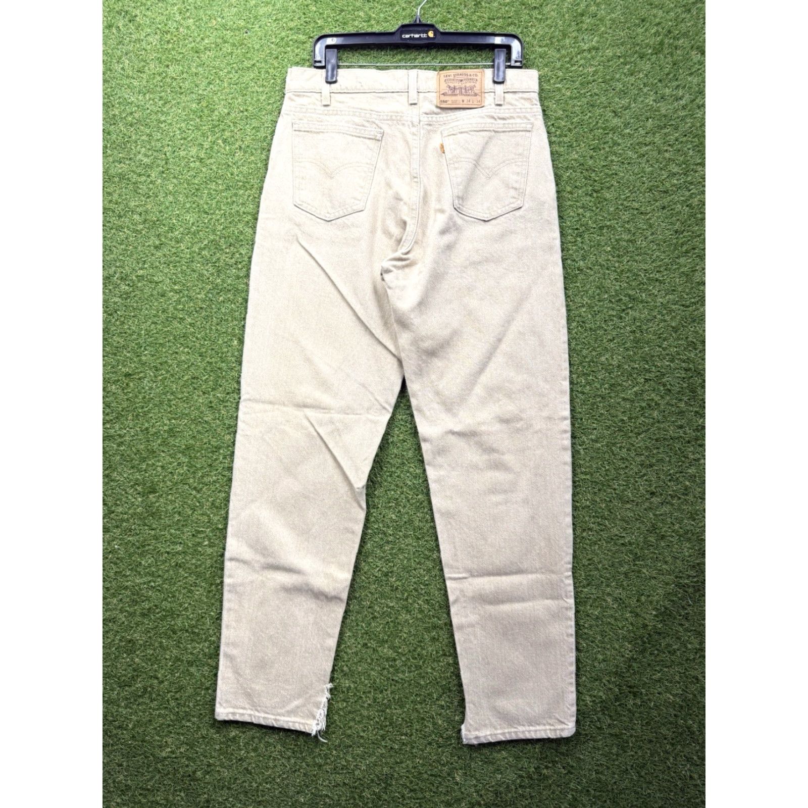 Levi's VINTAGE Levi's 550 Jeans Mens 34x32 Tan Relaxed Taper Fit Orange Tab 1990s Work Levis 500 Series Pants Size US 34 / EU 50 - 2 Thumbnail