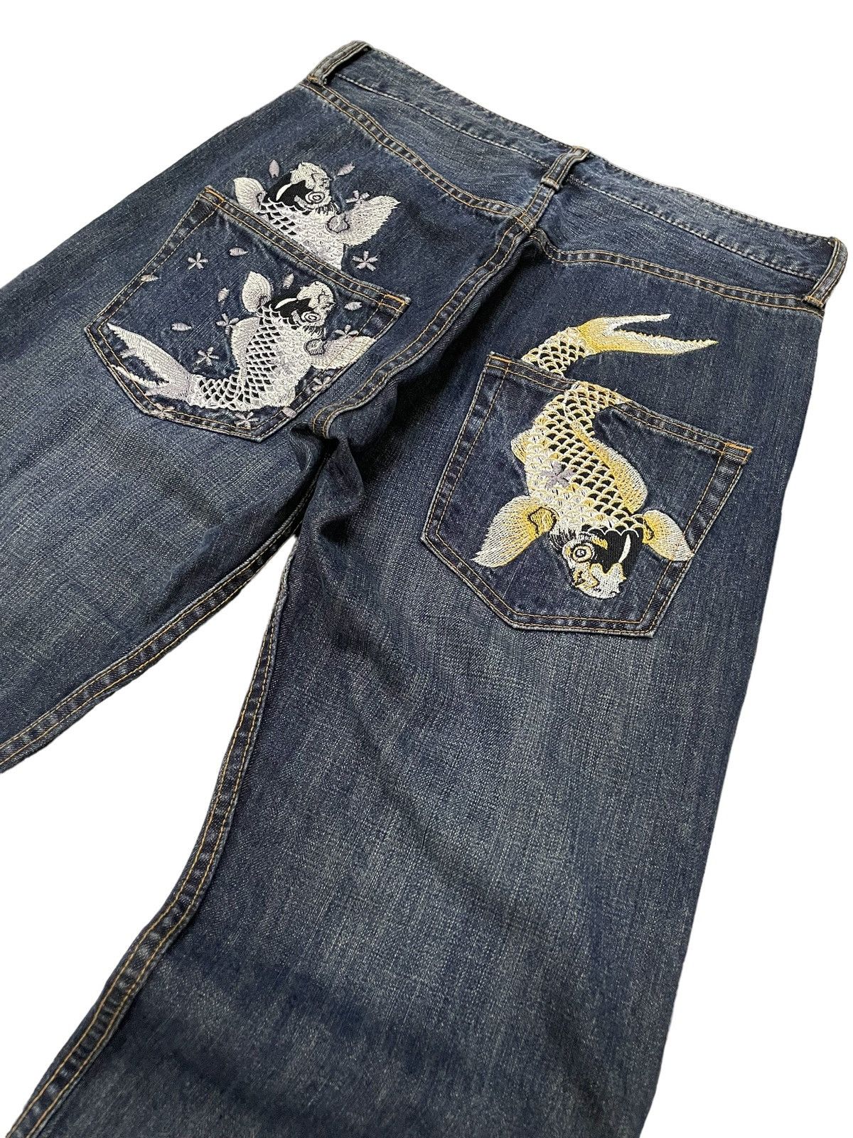 Red Monkey × Samurai Jeans Sukajan Yakuza Embroidered Traditional Japanese Tattoo Jeans Size US 30 / EU 46 - 6 Thumbnail