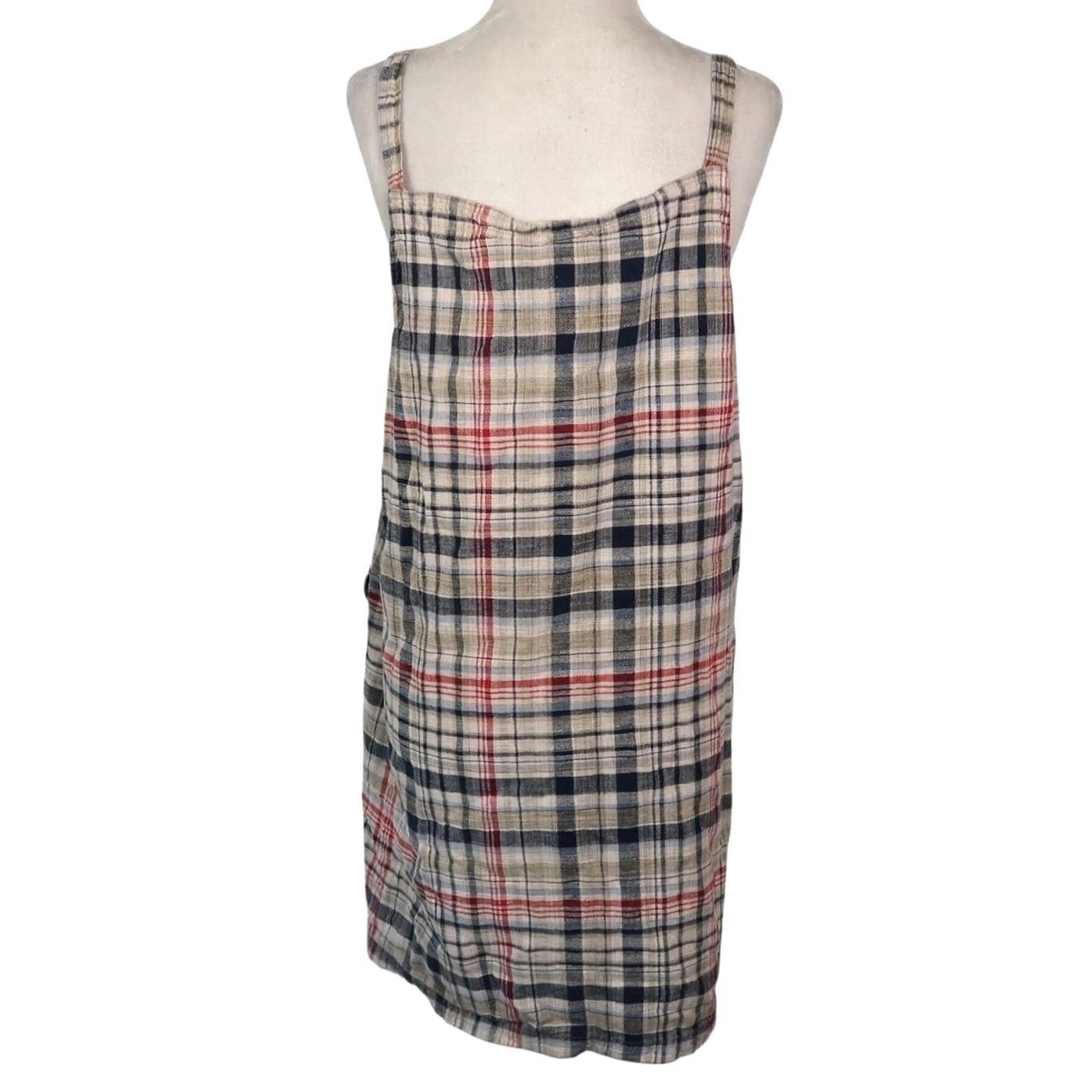 Vintage VINTAGE 90s St. John's Bay Overall Dress Mini Plaid Sleeveless Tan Black L Women Size 36" / US 14 / IT 50 - 4 Thumbnail