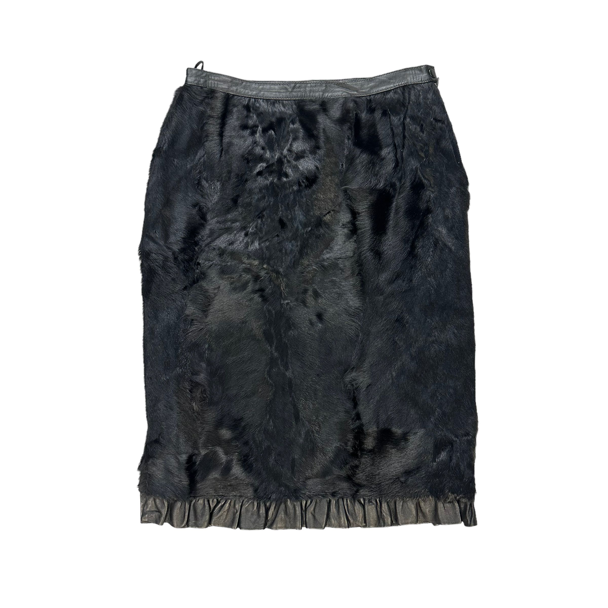 image of Italian Designers x Leather Vintage Fur Leather Skirts 7727-167 in Black, Women's