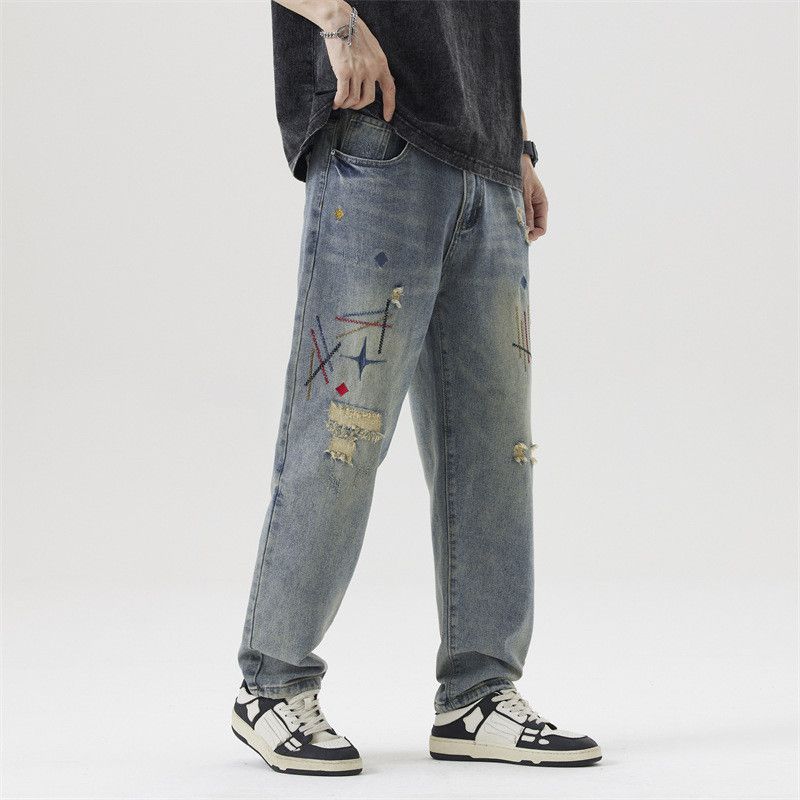 Japanese Brand Japanese retro embroidery ripped straight jeans y2k Size US 32 / EU 48 - 4 Thumbnail